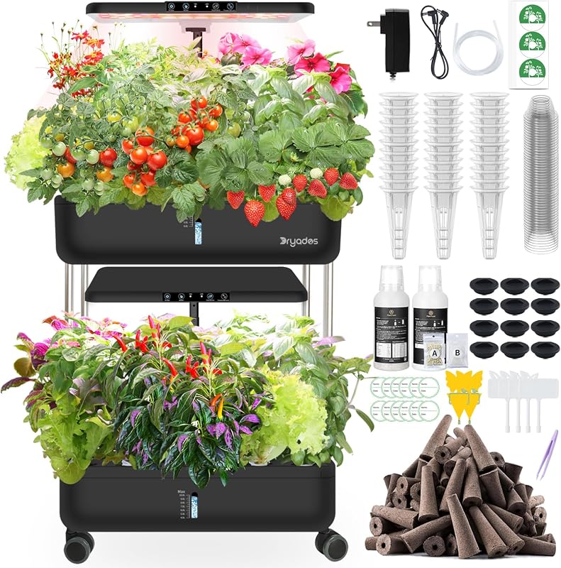 Sistema de cultivo hidropónico para jardín interior, kit de jardín de hierbas DRYADES para interiores con luz LED para crecer, kit de germinación de plantas (sin semillas), cosecha de lechuga vegetal para cocina casera (44 vainas)
