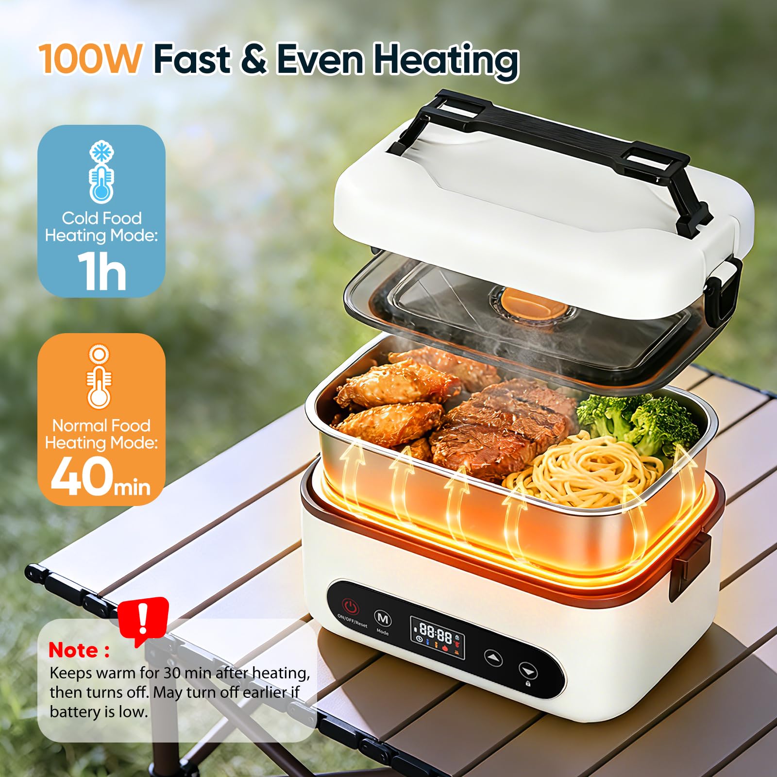 Fiambrera Eléctrica,Fiambrera Recargable Taper Electrico Para Comida, Calentador de Alimentos portátil de 1L con Calentamiento Automático para Oficina, Picnic, cubiertos y bolsa isotérmica
