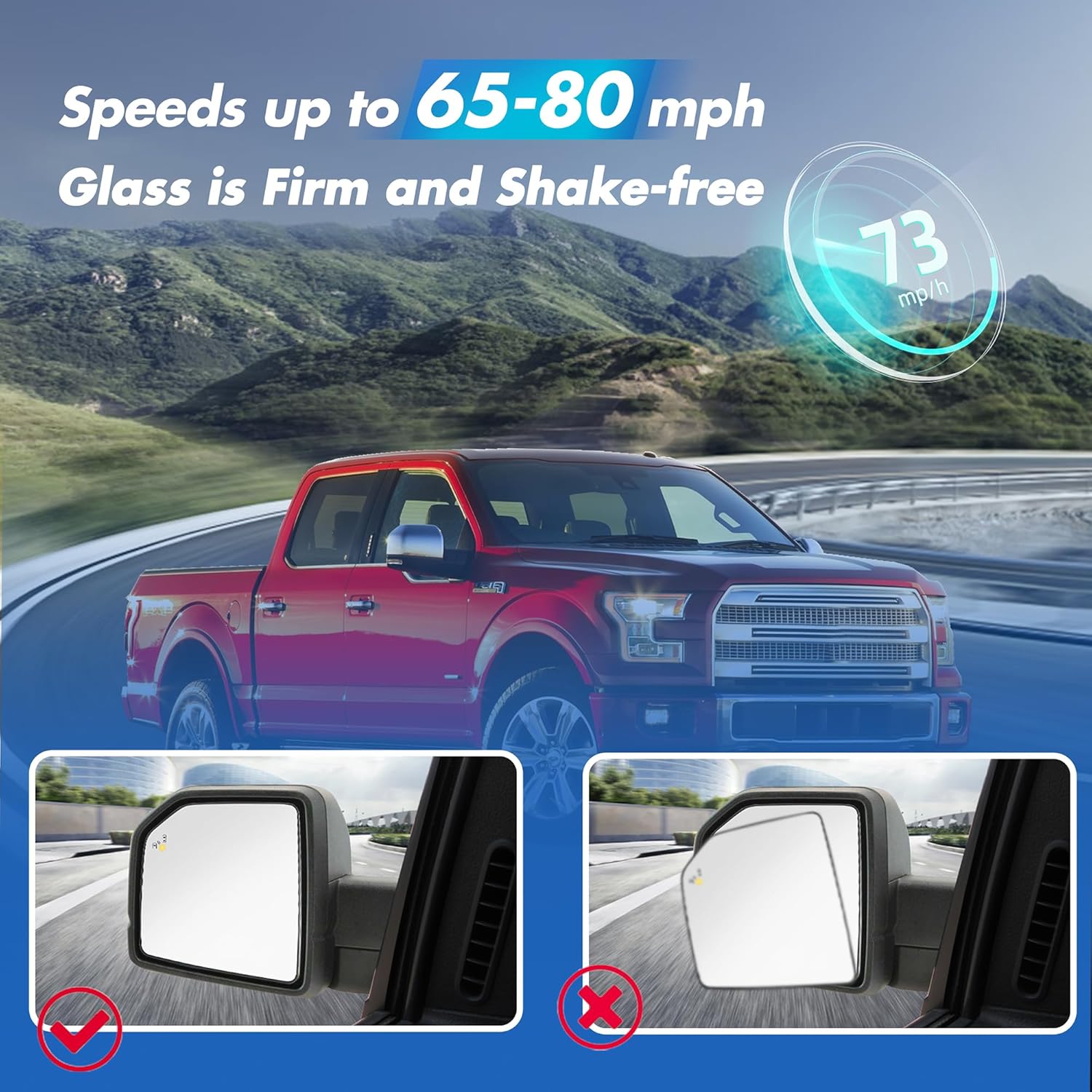 Compatible with Ford F150 Driver Side Mirror Glass 2015 2016 2017 2018 2019 2020 2021 - Left Side Ford F150 Raptor Mirror Replacement Glass, with Blind Spot Detection, FL3Z-17K707-AH