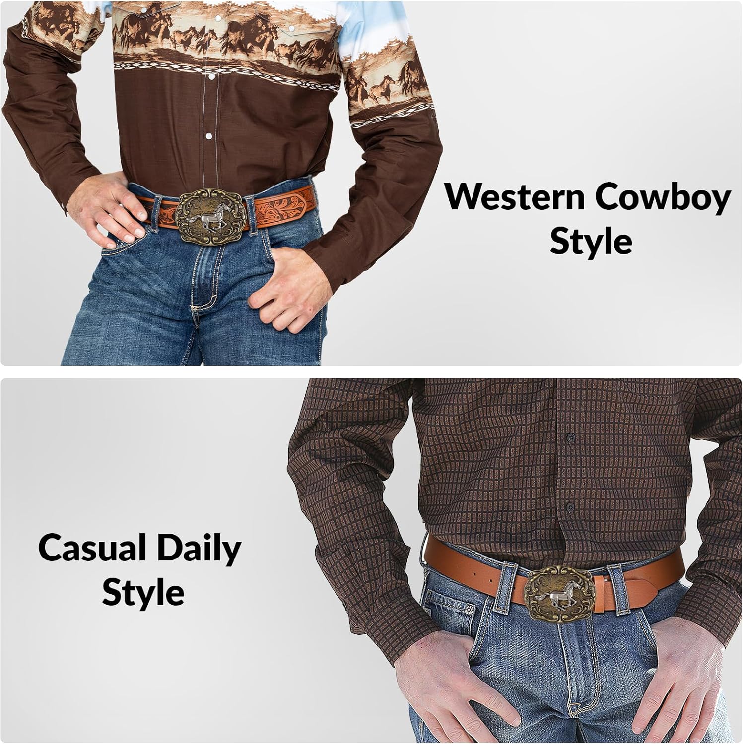 SANSTHS Western Belt Buckle for Men Women, Cowgirl Cowboy Belt Buckles Rodeo Horse Rider, Longhorn Bull, Texas Poker Card - Image 4