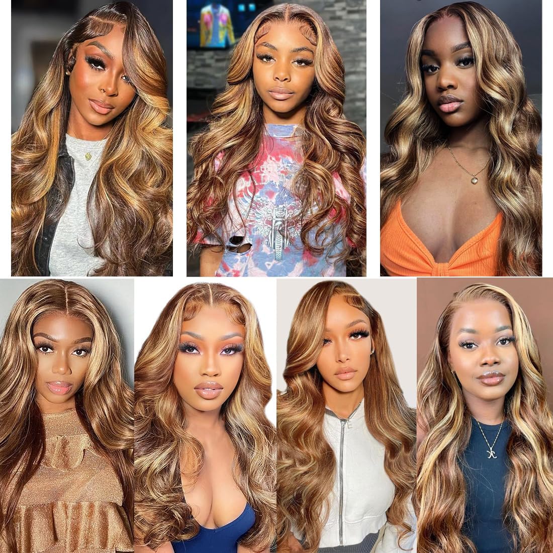 Women\'s honey blonde Glueless Synthetic Lace Front Pre-Plucked Hairline 28 Inch Amazon.com : Pizazz 28 Inch Highlight 13x4 HD Lace Front  main image 2
