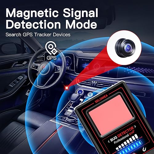 Miniatura 5 de SELOWEA Detectores de cámara oculta, anti espía, rastreador GPS para automóvil, buscador de señal RF portátil, barrendero de insectos, detector de