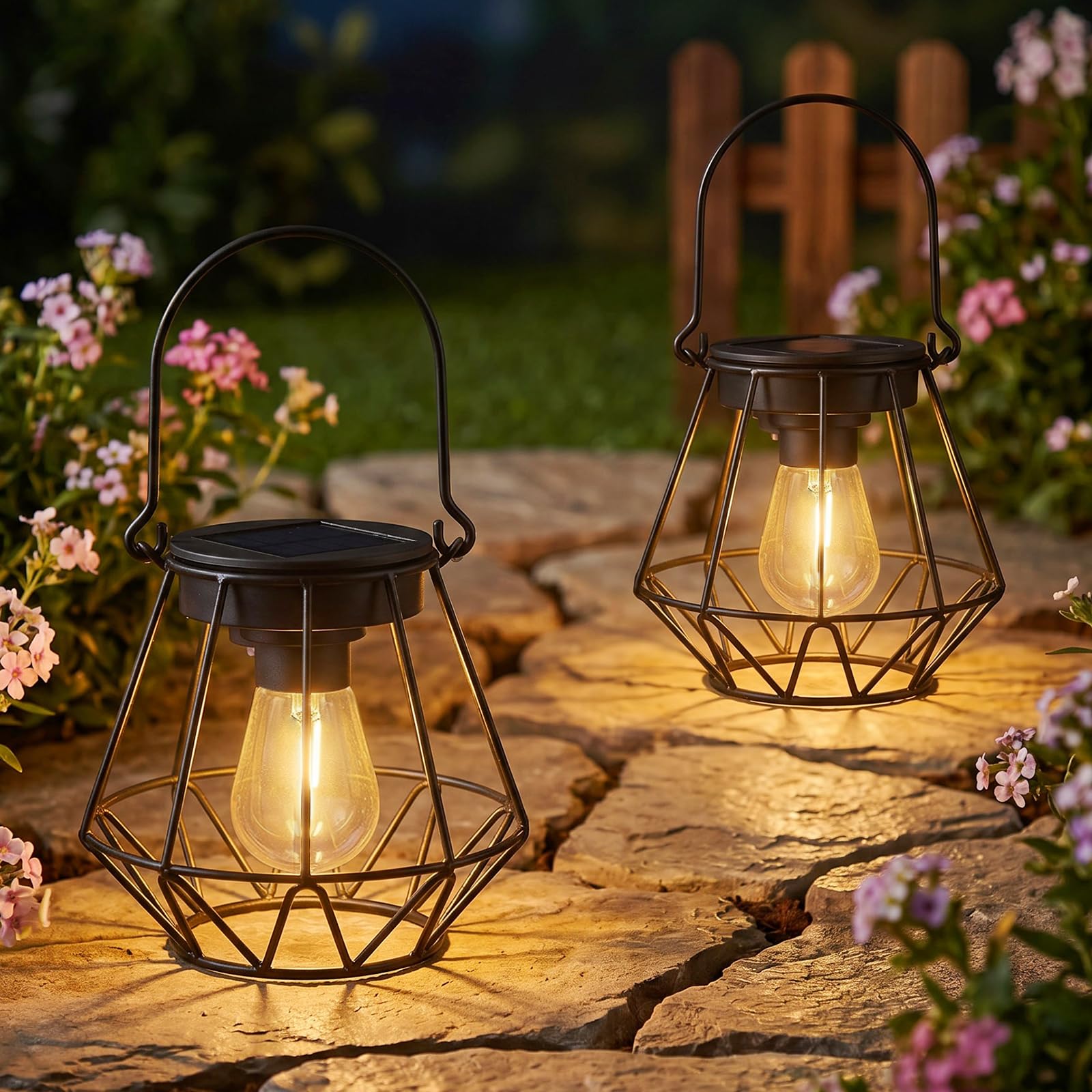 Kimjo Lanterne Solari da Esterno - Lanterna Solare da Esterno a Forma di Sole IP65 Impermeabile - Lanterne Solari da Giardino Bianco Caldo - Lanterna Solare per Prato Festa Terrazza 2 Pezzi
