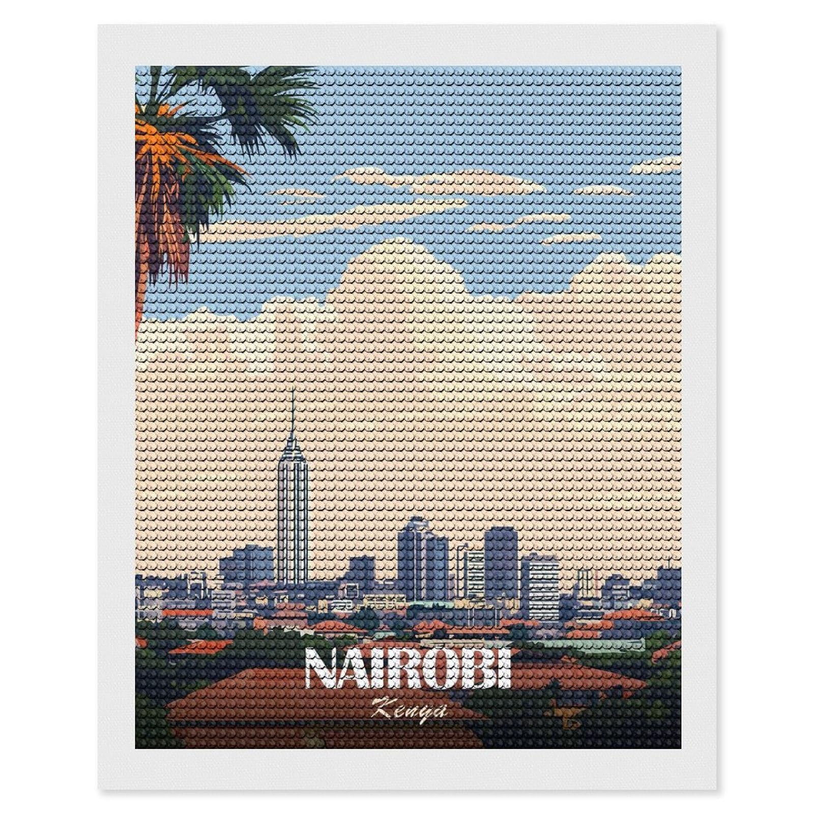 Junmoney Nairobi Skyline Crystal Diamond Art Kit 16"x20", Stress Relief Craft, Decorative Artwork, Vintage Style Decor, Birthday Gift