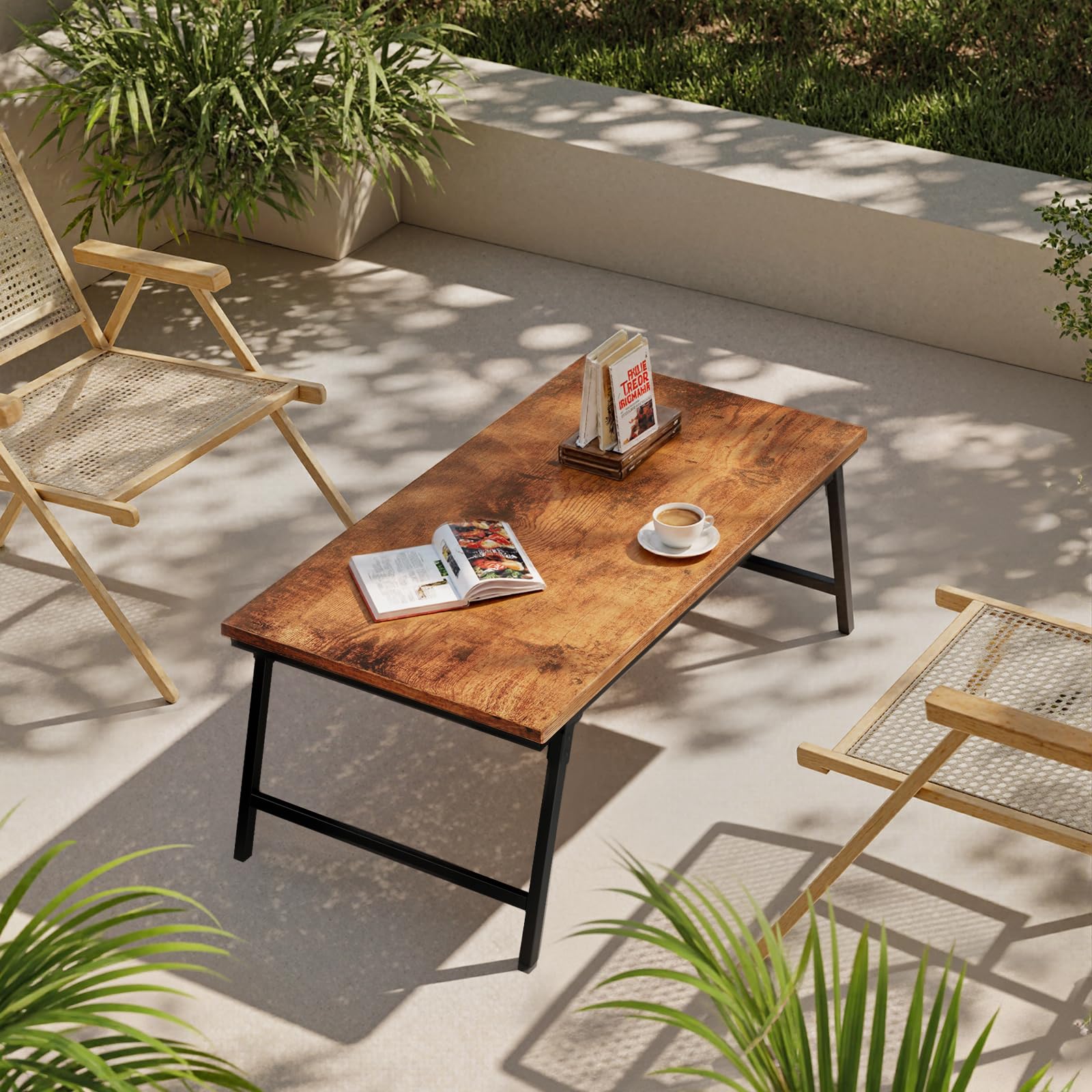 Mesa de Centro Plegable, Mesa Baja Pequeña, Patas con Hebilla Fija, 80 cm, No Requiere Montaje, Mesa Auxiliar de Madera para Sofá, Muebles de Salón, Dormitorio, Marrón Vintage