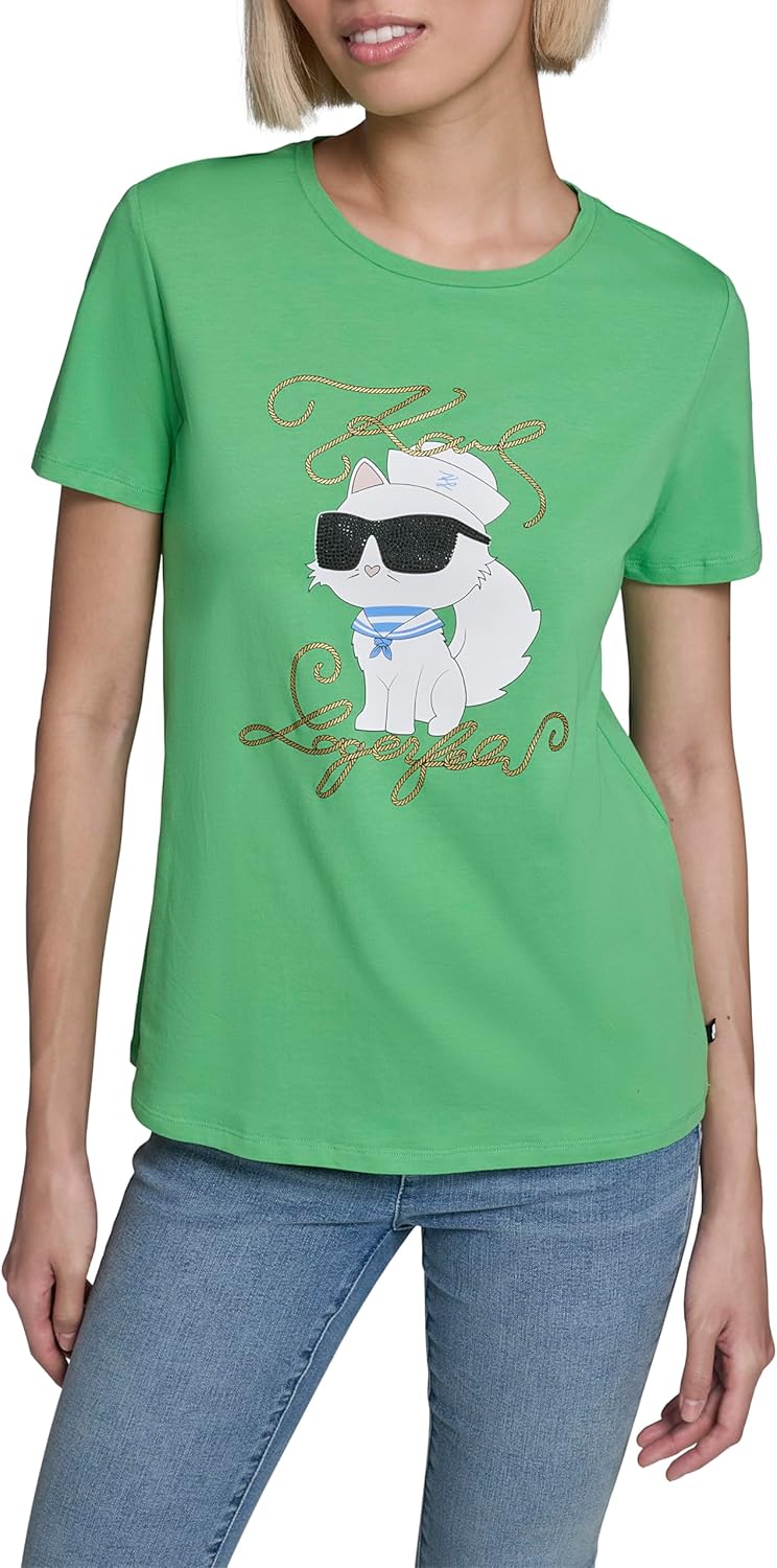 Karl Lagerfeld Women's Short Sleeve Crew Neck Logo T-Shirt