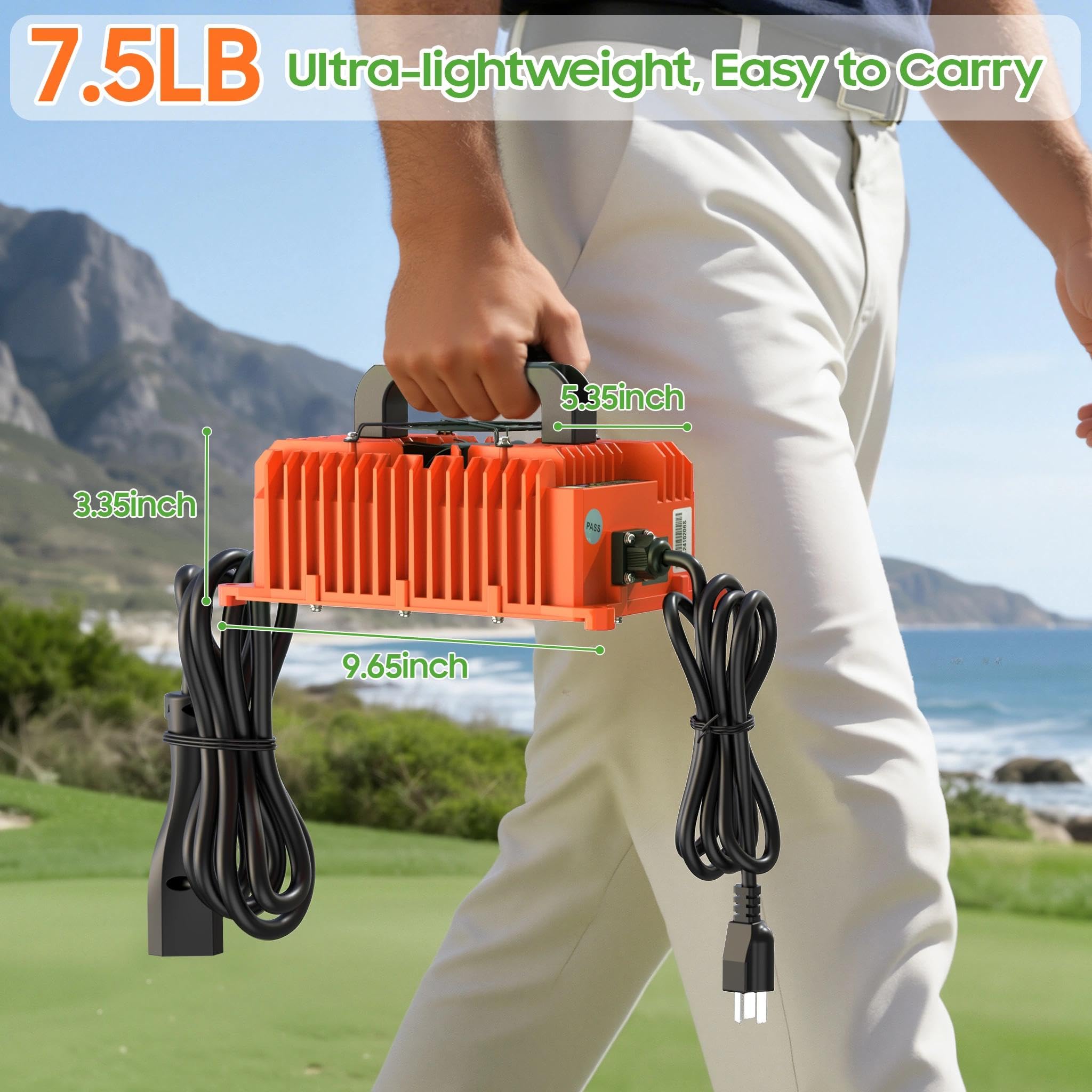 10L0L Cargador de batería inteligente para carrito de golf EZGO TXT y RXV, cargador de carrito de golf de 15 amperios y 48 voltios con enchufe triangular de 3 pines, compatible con baterías de