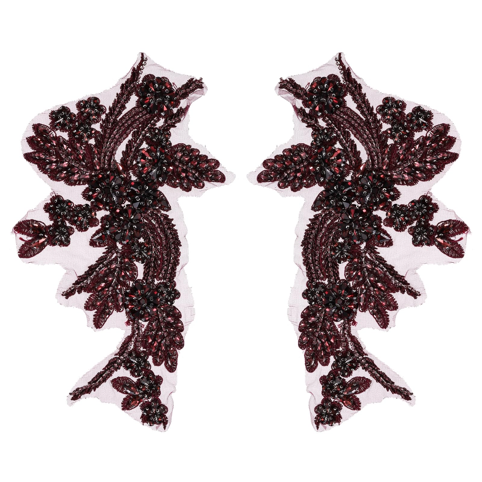 sourcing map 2Pack Rhinestone Applique Patches, 26.5x18 cm Medium Purple Lace Embroidery Patches Sew on Rhinestone Beaded Sequins for Sewing Making Dresses Wedding Banquet Evening Gown