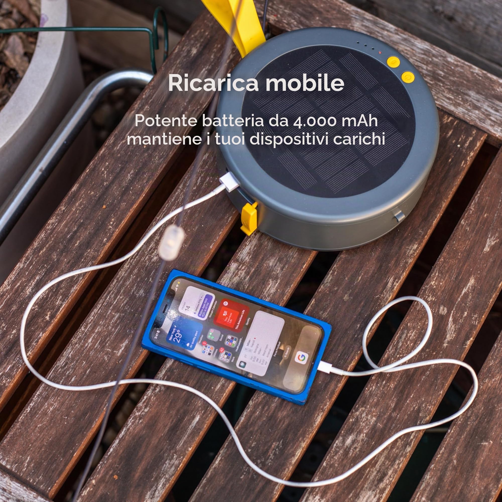 MPOWERD Luci Solar String Lights + Power Hub: Bianco 44 'Ricaricabile tramite Solare o USB-C, Cavo staccabile 13,4 m, LED 140 Lumen, Durata fino a 40 ore, Impermeabile, Campeggio, Piscina/Patio