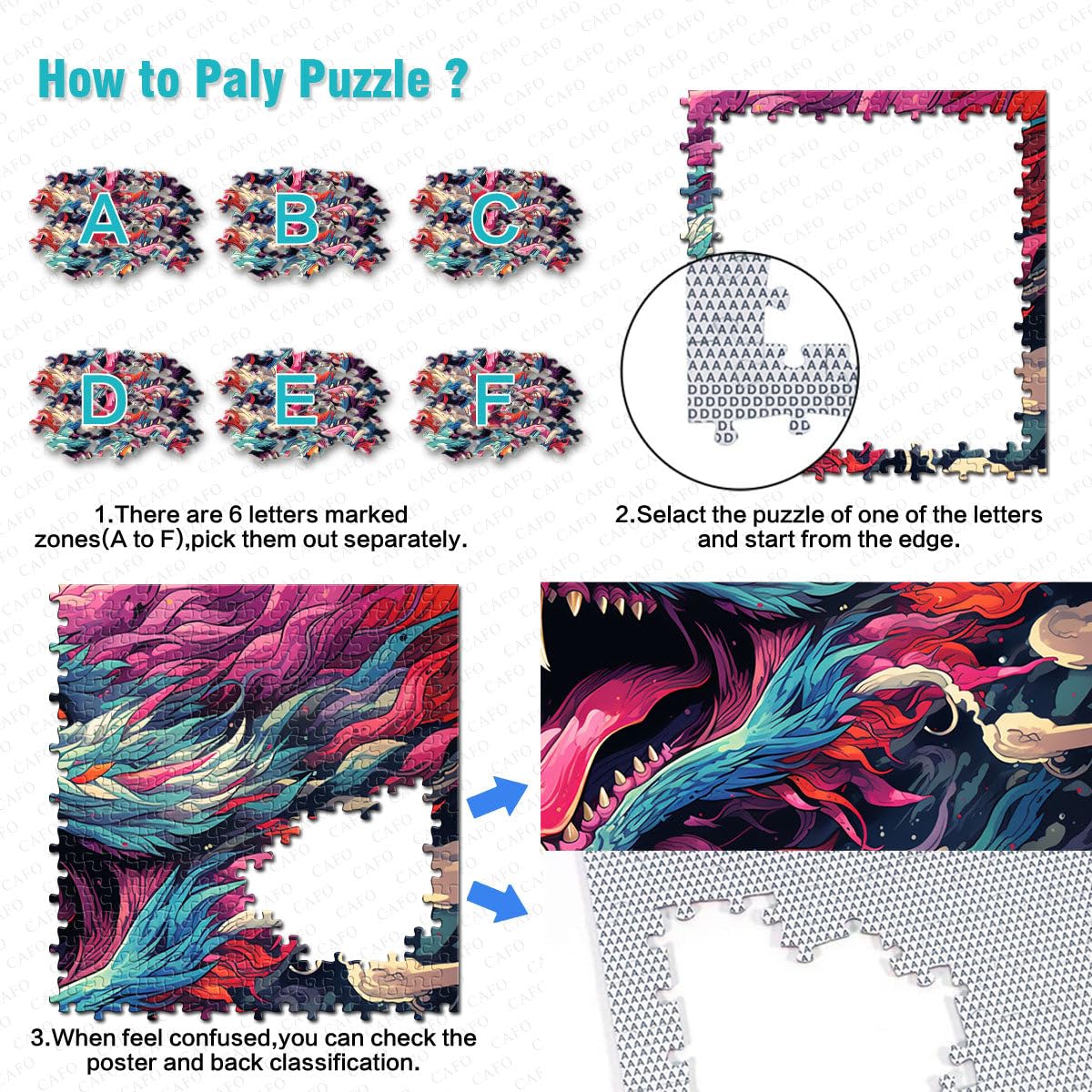 Puzzle da 2000 pezzi per adulti, puzzle di cartone animato bestia con pezzi di forme casuali completamente ad incastro, 27,56 "x 39,37"