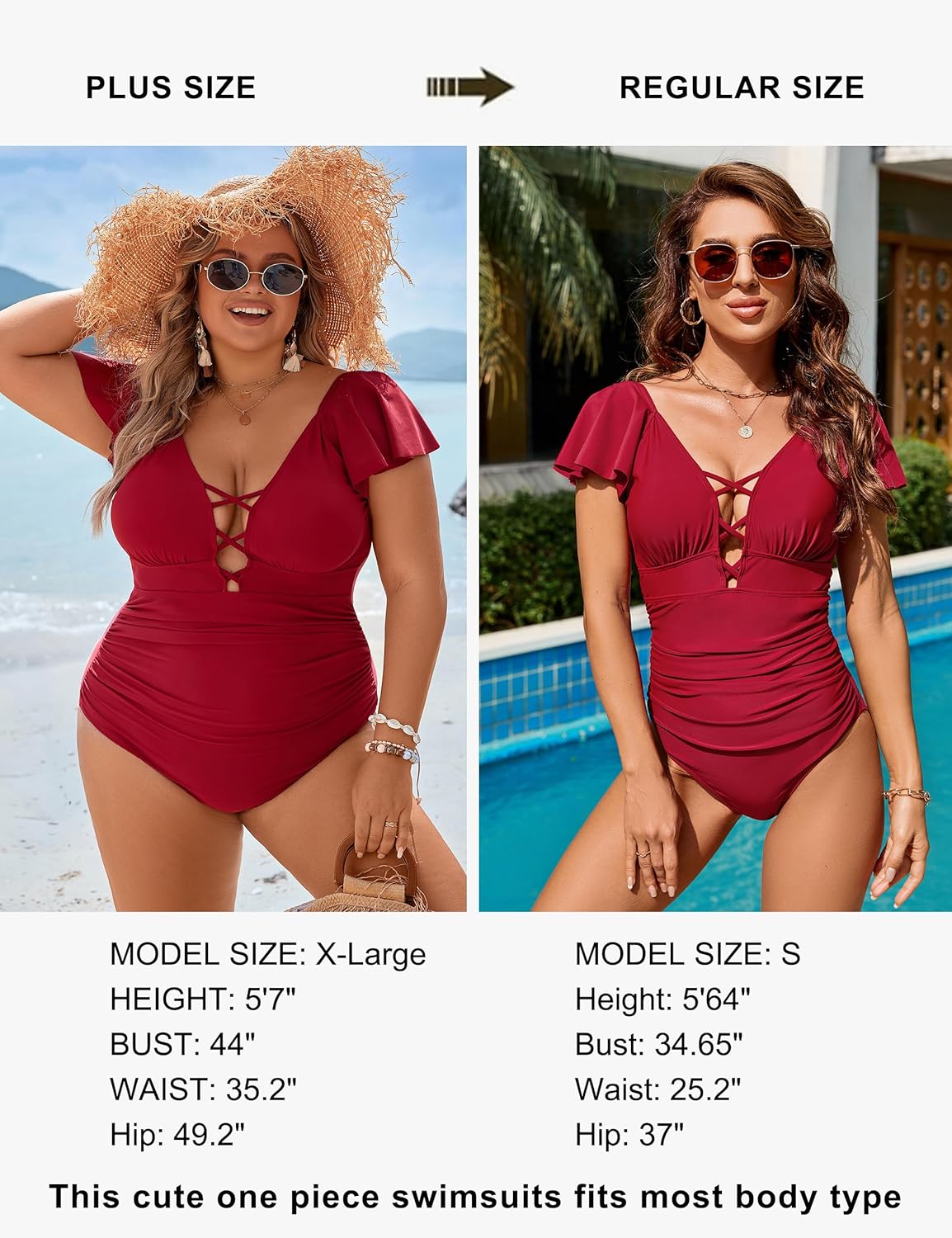 Blooming Jelly Women's Plus Size One Piece Swimsuit Tummy Control Bathing Suit Cute V Neck Maternity Swimwear - Image 4