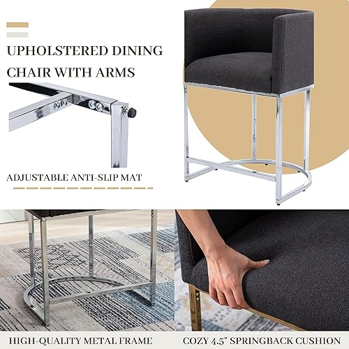 Miniatura 4 de Juego de 1 taburetes de bar modernos, de lino, tapizados de 24 pulgadas, altura de encimera, taburetes de isla de cocina, sillas de bar con marco de