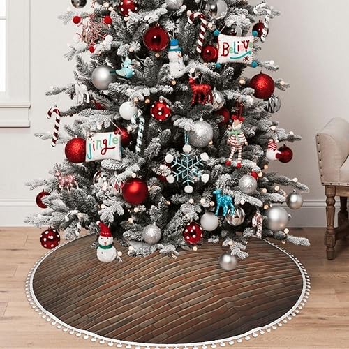 Miniatura 7 de Merry Christmas Tree Skirt,Xmas Tree Skirt with Pom Pom Trim 30 Inch for Indoor Outdoor Decor,Industrial Brick Wall Background Pattern