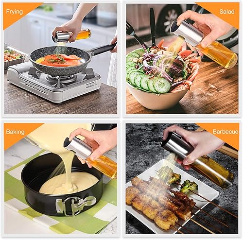 Miniatura 7 de Dispensador de aceite de oliva, dispensador de aceite para cocinar, rellenable, botella de vidrio con medidas para barbacoa, hornear, freír en