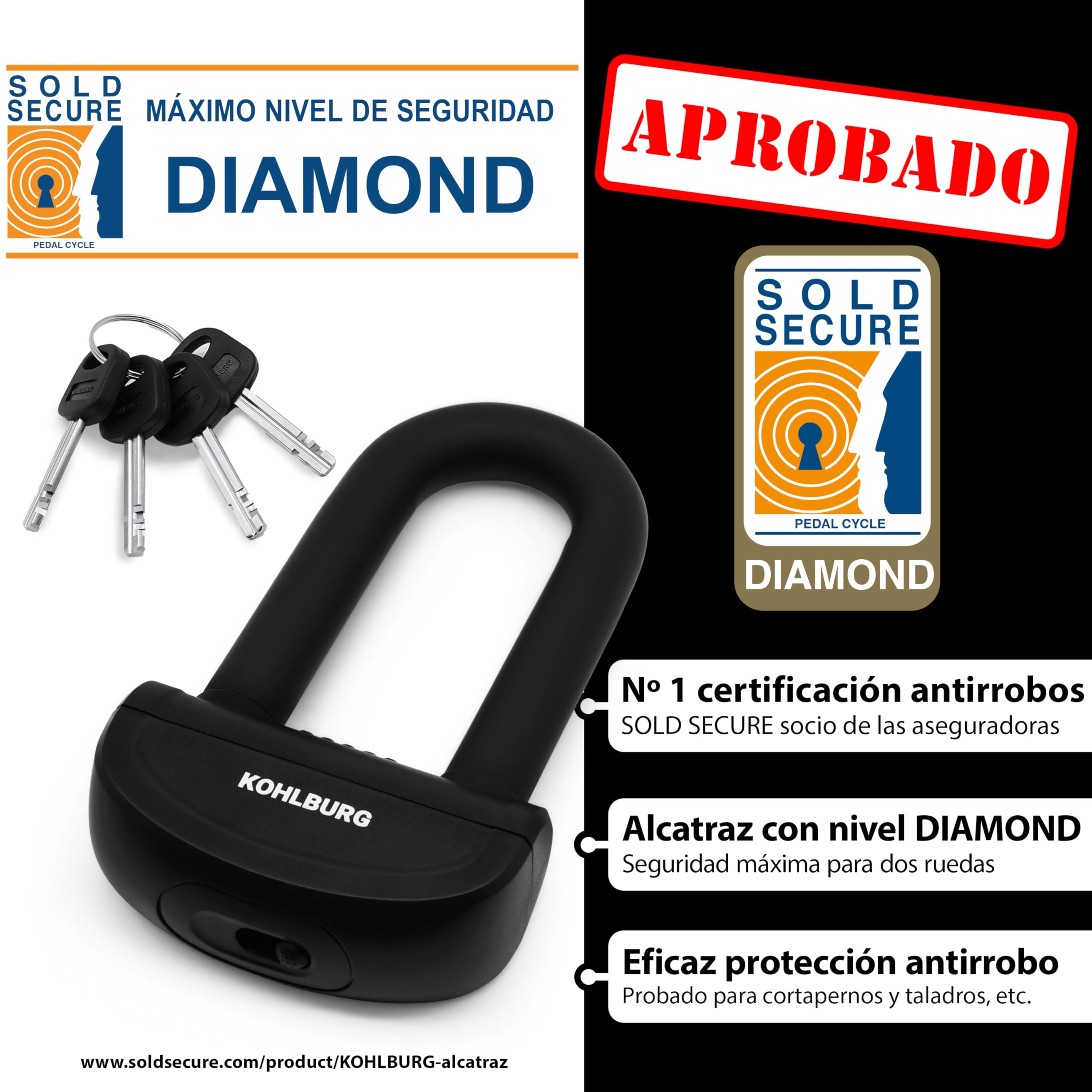 KOHLBURG antirrobo de cadena macizo para moto 6kg, 150 cm de longitud con nuestro nivel de seguridad más alto 15+ de 15, cadena de acero de 13 mm super robusta como candado para moto, scooter y e-bike
