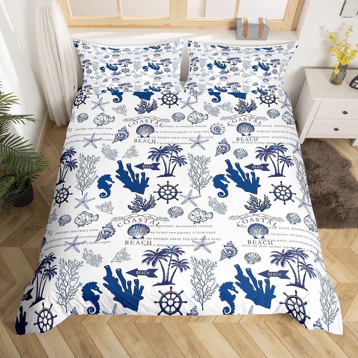 Coastal Beach Bedding Set Twin Size,Tropical Ocean Duvet