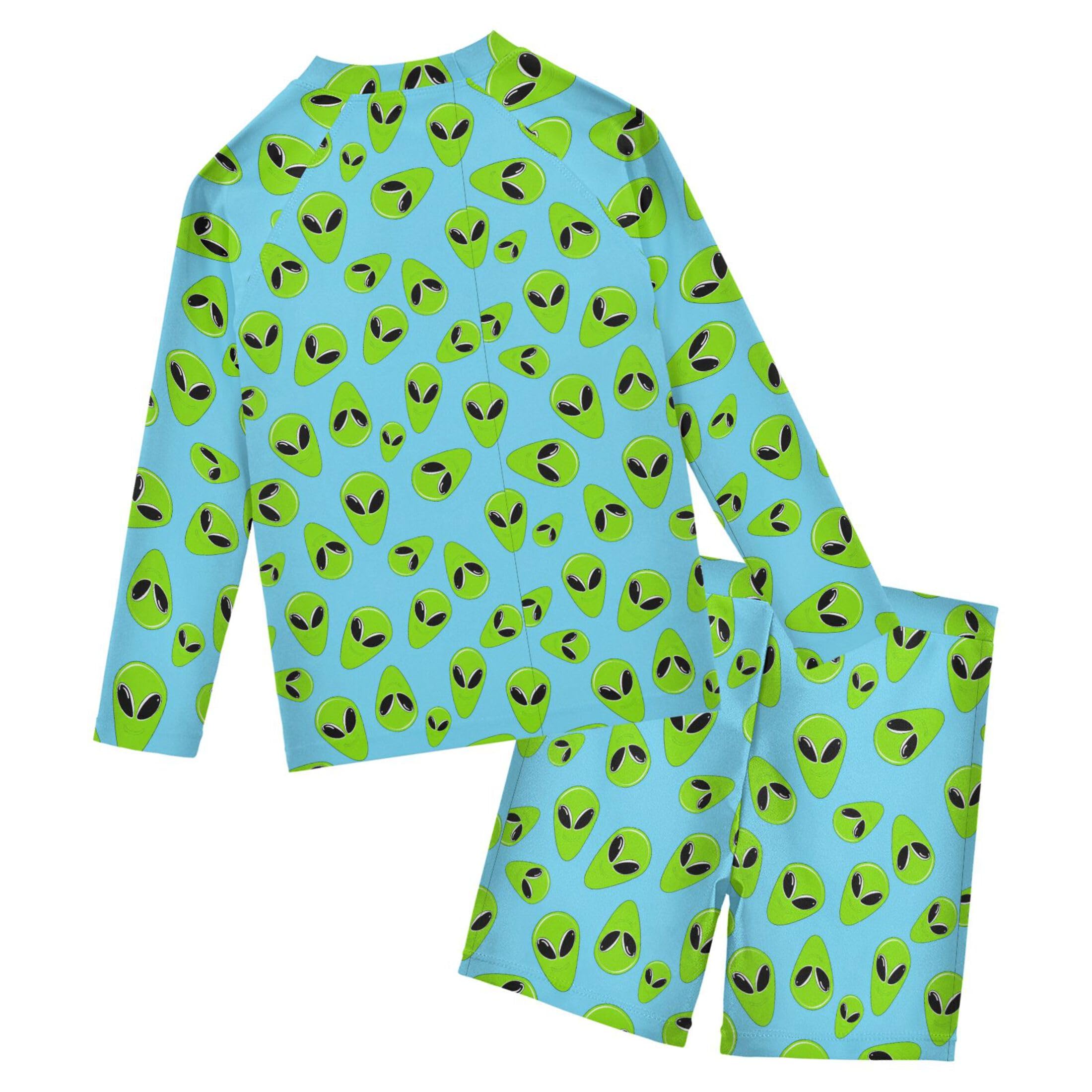 Cute Alien UFO Toddler and Baby Boys' 2-Piece Swimsuit Trunk, Long Sleeve Rashguard Bathing Suit B0404015