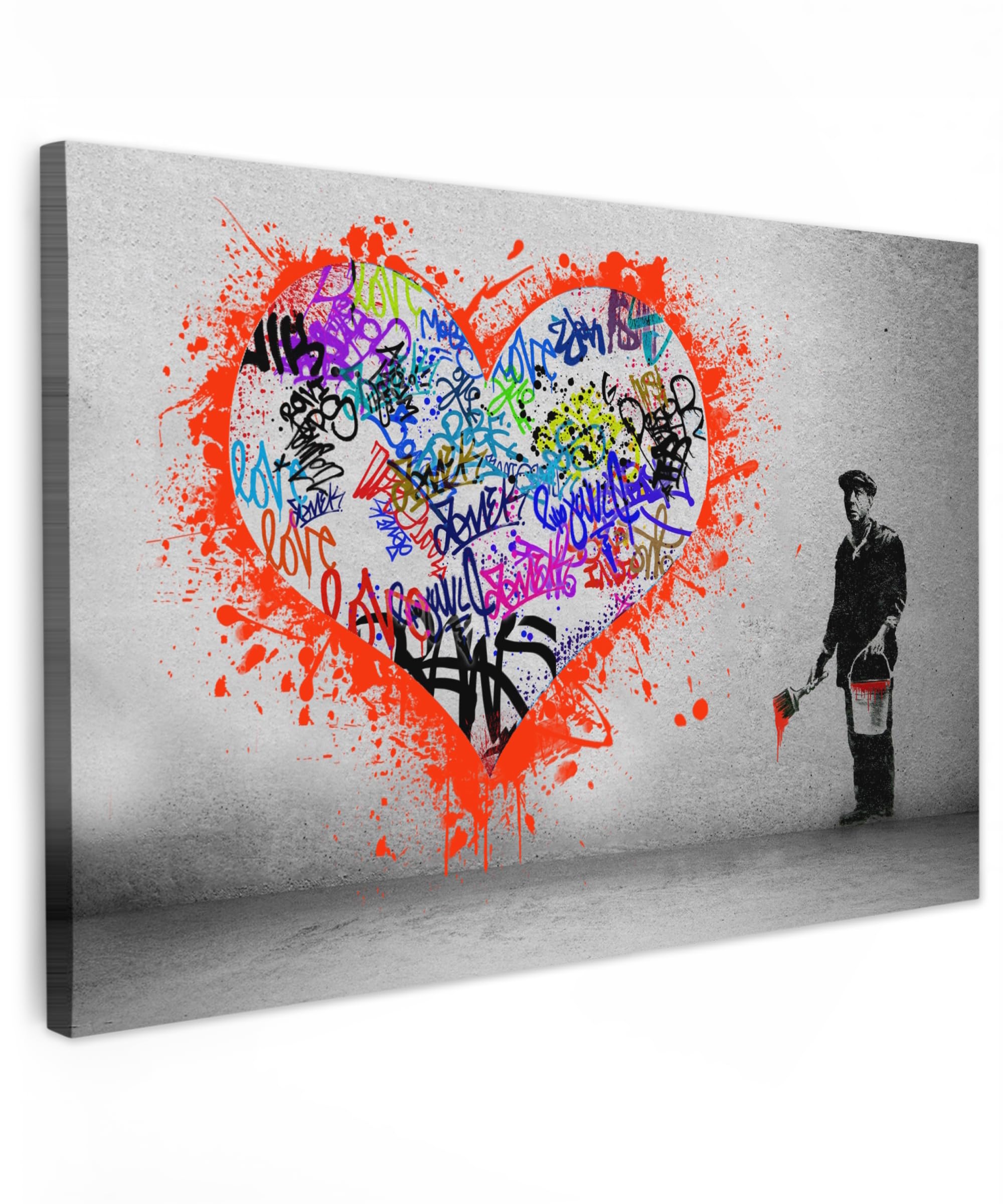 MuchoWow© Canvas Wall Art 24"x16" / 60x40 cm Home Decor Paintings for Living Room Decorations Gifts Hallway Heart - Graffiti - Man - Rainbow