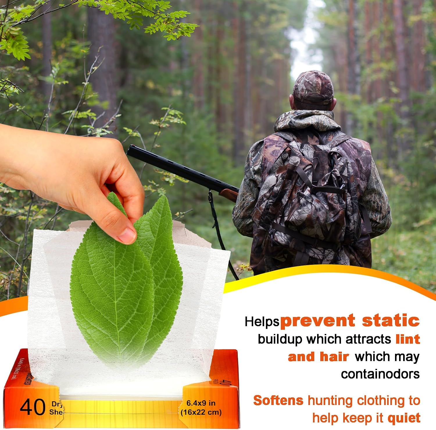 2 Pcs Scent Elimination Dryer Sheets for Hunting Scent Free Dryer Sheets Hunting Fabric Softener for Fabrics Deer Clothes, Pack of 40