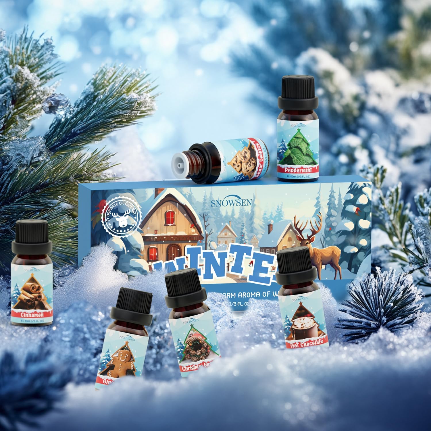 Winter Essential Oil Set, 6x10ml Fragrance Oils for Diffuser & Candle Making - Christmas Wreath, Gingerbread, Sugar Cookies, Hot Chocolate, Peppermint, Cinnamon Aromatherapy Oils for Home - Image 7