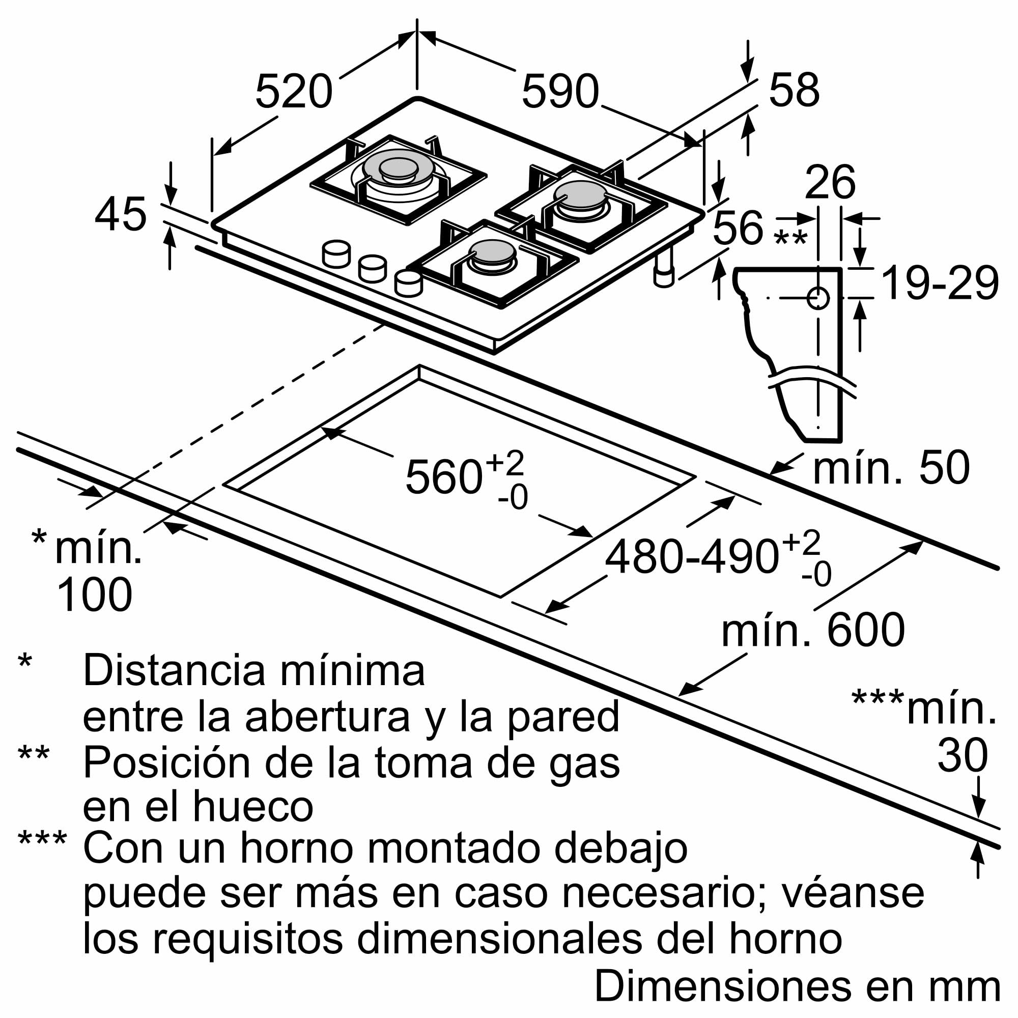 Bosch, Placa de Gas, Serie 6, 3 Zonas, Seguridad GasStop, negro, PPC6A6I10 | Cocina segura y con resultados deliciosos con el control preciso de la llama en 9 niveles.