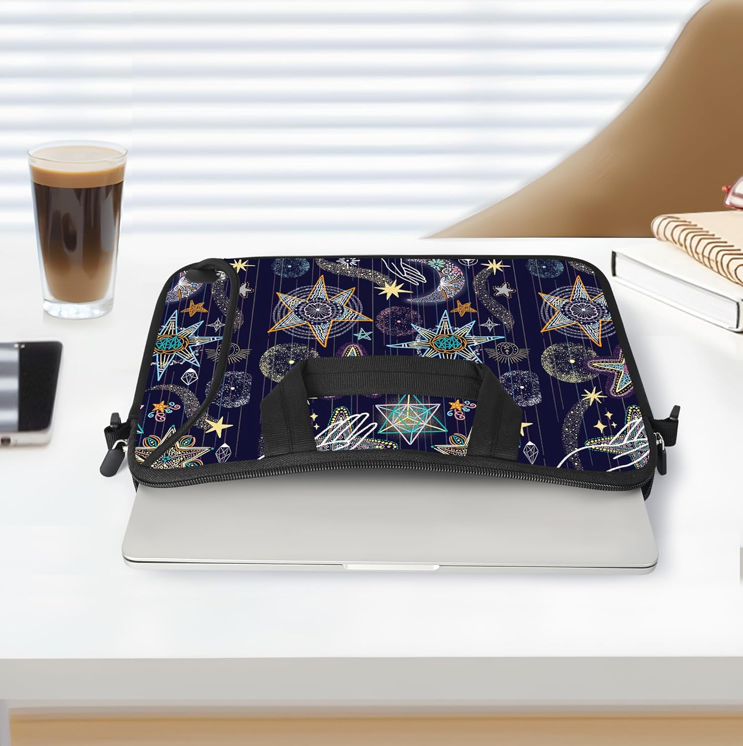 RICHEN 14 15 15.4 15.6 inch Laptop Shoulder Bag Messenger Bag Notebook Handle Sleeve Neoprene Carrying Case with Accessories Pocket (14-15.6 inch, Stars) - Image 3