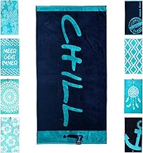 jilda-tex Strandtuch 90x180 cm Badetuch Strandlaken Handtuch 100% Baumwolle Velours Frottier Pflegeleicht (Chill Blue)