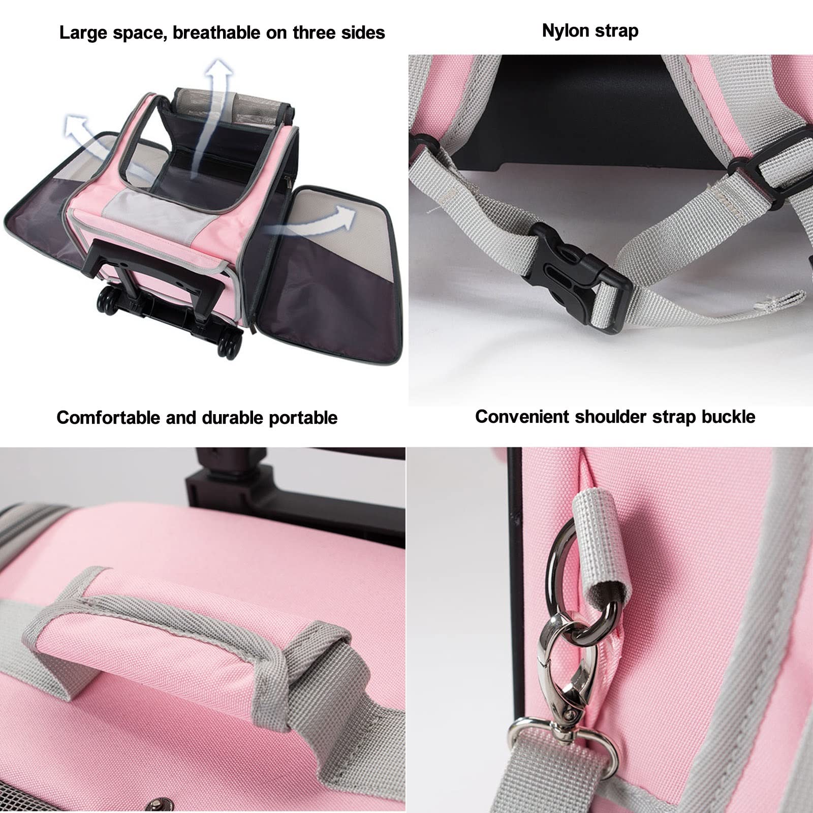 Transportín con ruedas para mascotas, mochila de viaje para perros con ruedas, transportador para gatos con ruedas, mochila multifunción para mascotas, transportador de viaje transpirable para gatos