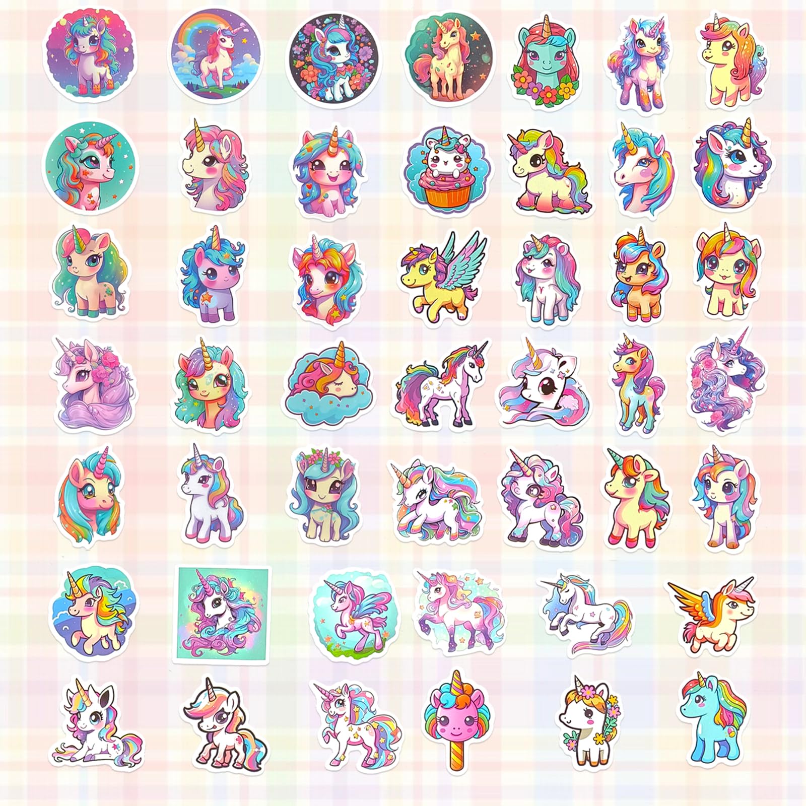 Ychsring Pegatinas de unicornio arcoíris, 50 calcomanías de vinilo impermeables para botella de agua, álbumes de recortes, laptop, diario, bonitas calcomanías de animales kawaii para niñas, niños y
