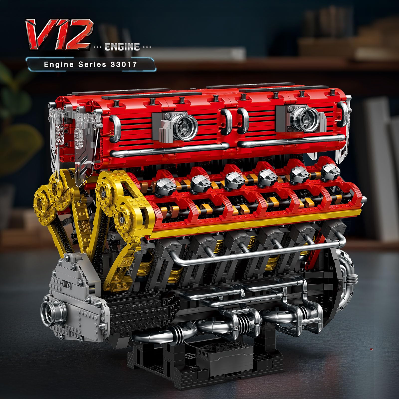 Reobrix Kit Maqueta Motor V12 para Adultos, Kit Motorizado 33017 | Kit de Motor V12 Motorizado, Motor Eléctrico, Pistones en Movimiento, Turbo Funcional, Modelo de Motor de Auto, 4719 Piezas