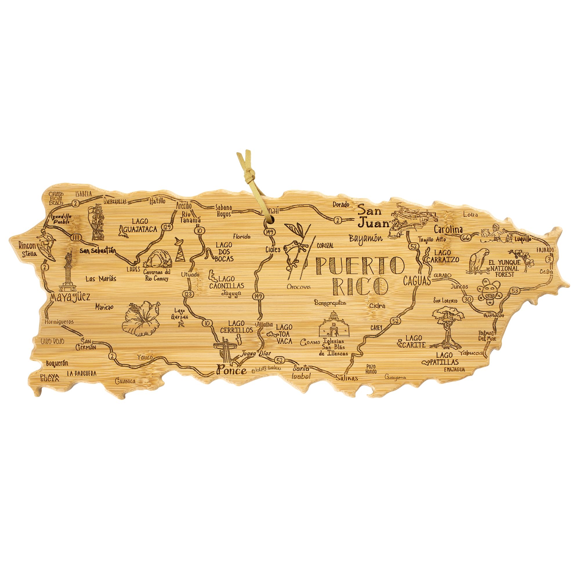 Totally BambooDestination Puerto Rico Cutting Board, Charcuterie & Serving Board | Laser Engraved Bamboo Map with Hang Tie for Wall Art | Puerto Rican Kitchen Gift & DecorClimatePartner certified