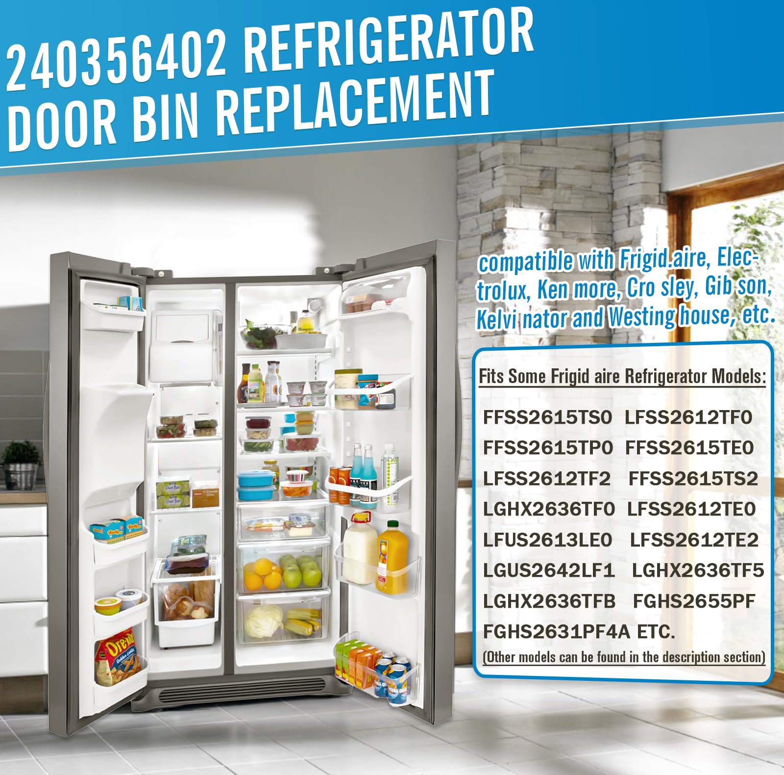 240356402 Kühlschranktür-Regal, Ersatz – 2 Stück, verbesserte Kühlschranktürregale, Kompatibilität mit Frigid Aire, Kühlschranktürregal-Teilen LFSS2612TF0, FFSS2615TS0, LFSS2612TE0 Türabfalleimer