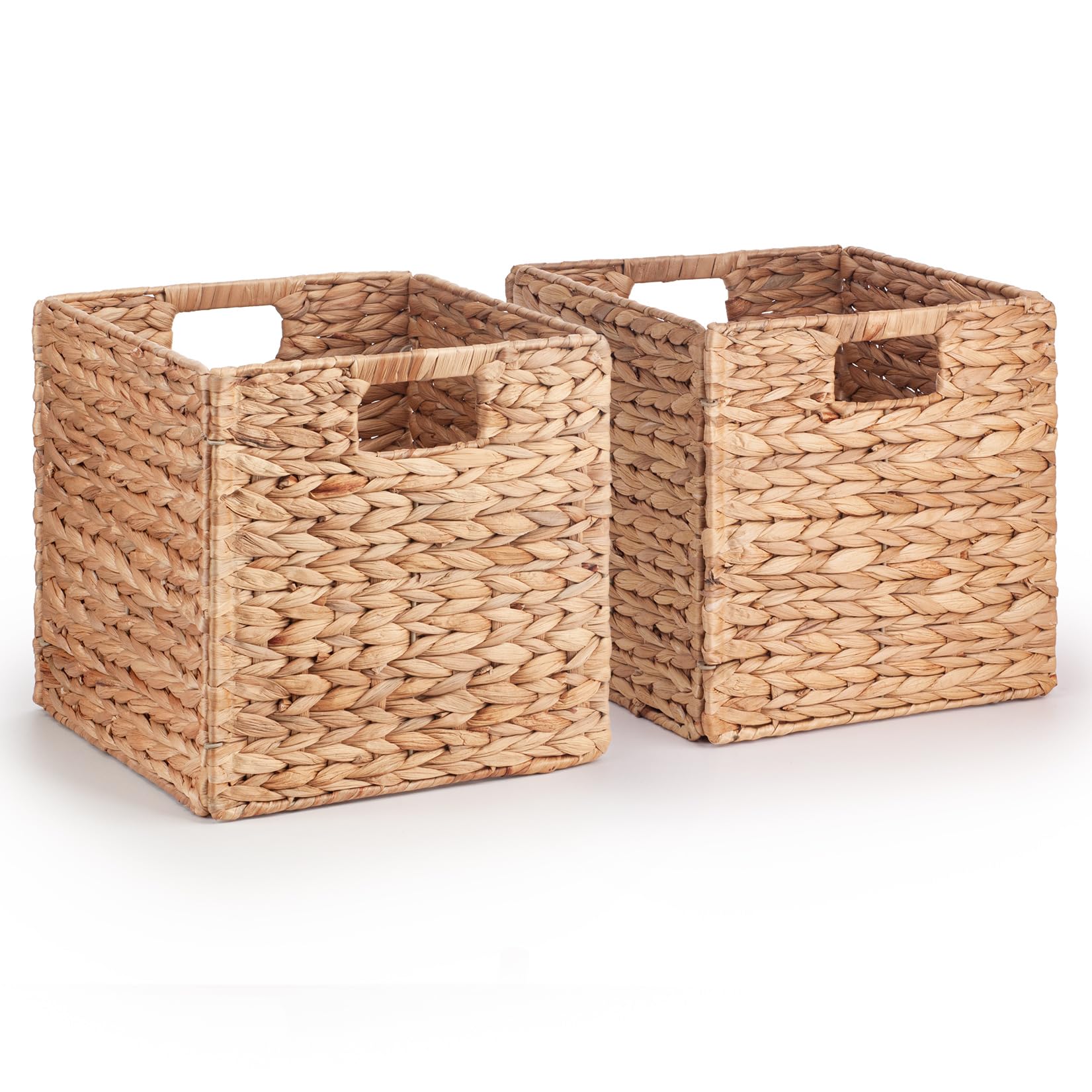Woodluv Natural Set Of 2 Foldable Water Hyacinth Storage Baskets With Inset Handles For Home/Office