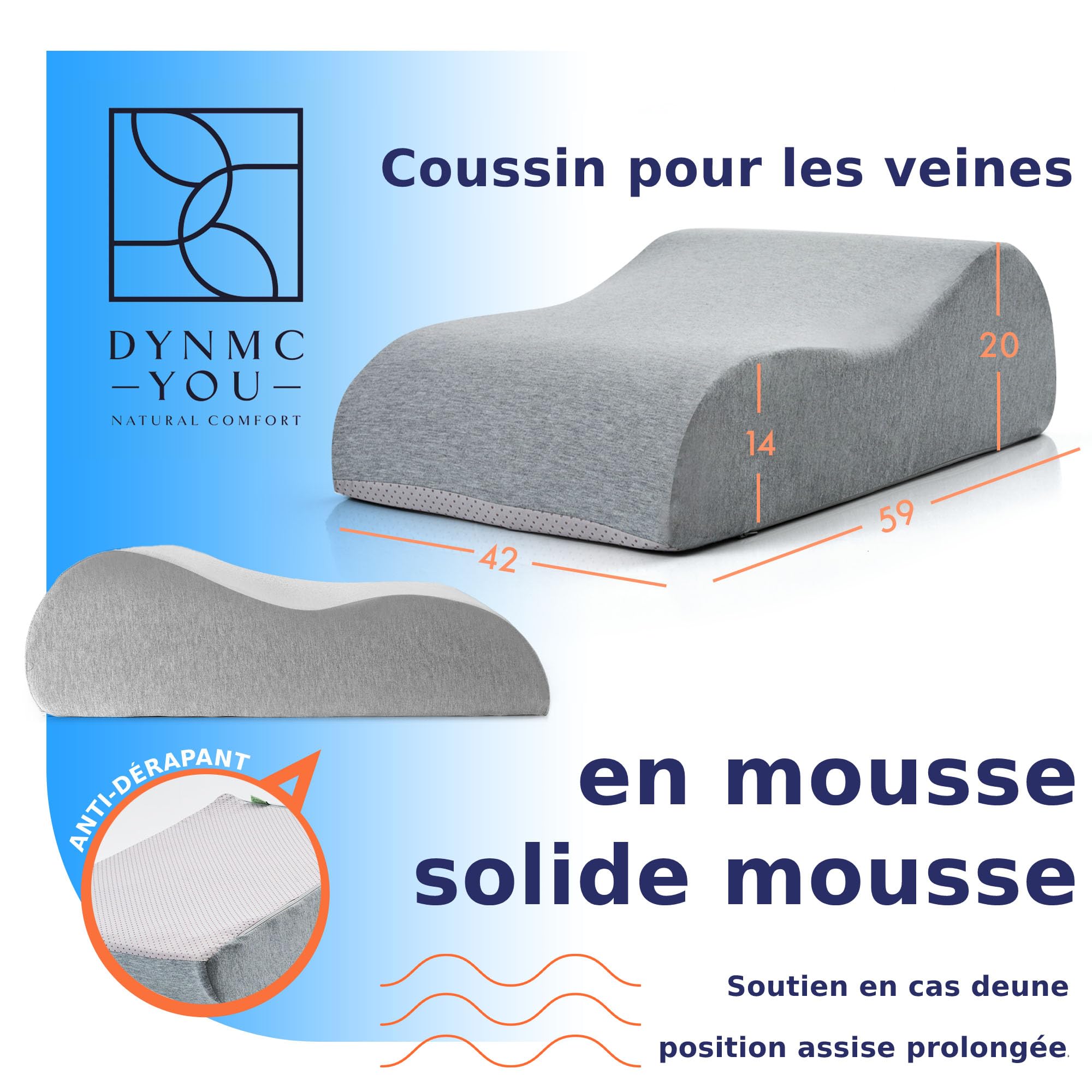 Coussin relève-jambes 20 cm – surélévation confortable pour jambes légères | Coussin de surélévation des jambes · jambes légères & détendues · repose-genoux & après opération · housse lavable · OEKO-TEX