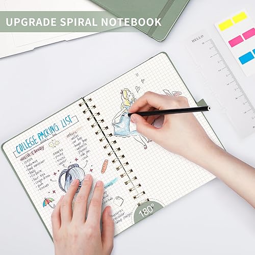 Vista 150 de AHGXG Cuaderno de espiral con puntos y viñetas, cuaderno de cuero de tapa dura de 140 páginas, cuaderno de papel de cuadrícula de puntos A5, papel