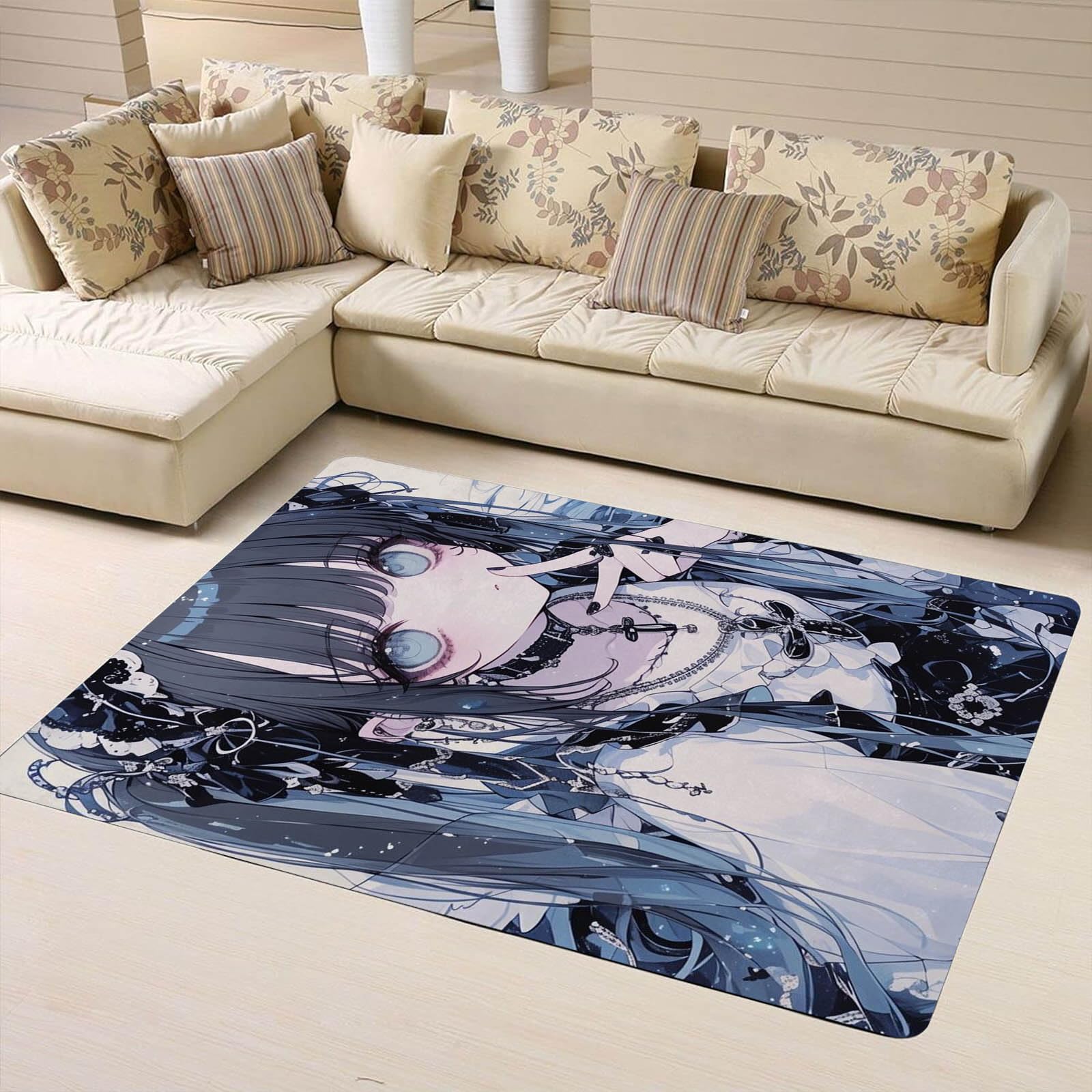 Anime Mädchen Kinderteppich 120x160cm Flanell Spielteppich | Atmungsaktives Flanellmaterial, rutschfeste Unterseite für Kinder