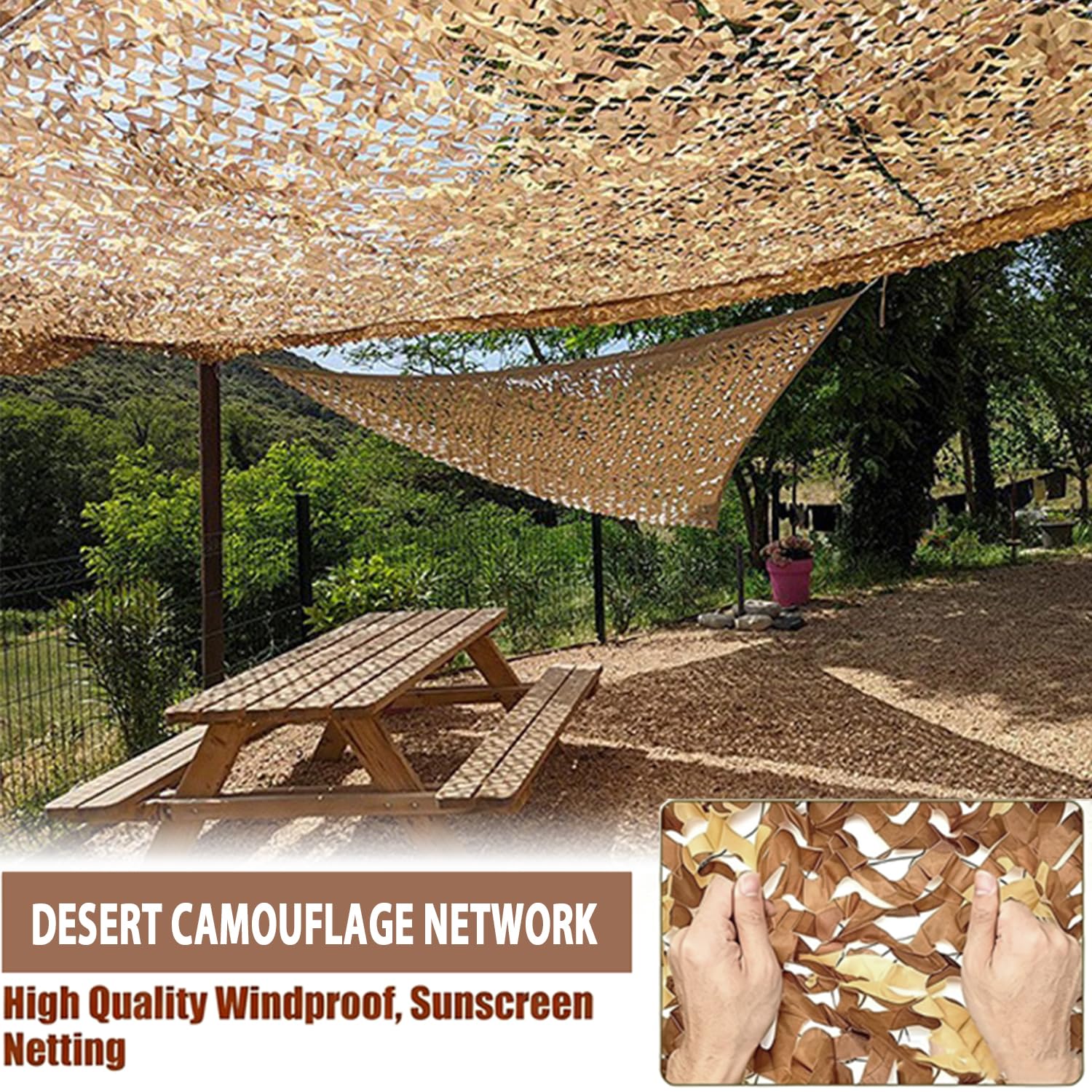 Tarnnetz Camouflage Netz,Tarnnetz Sonnenschutz zweigeschossig,Mit Gitterstruktur,Für Strapazierfähig,Waldlandschaft,Für Dekoration,Jagd,Jalousien,Tarnung,Camping(Wüstentarnfarbe) (6 x 6 M)