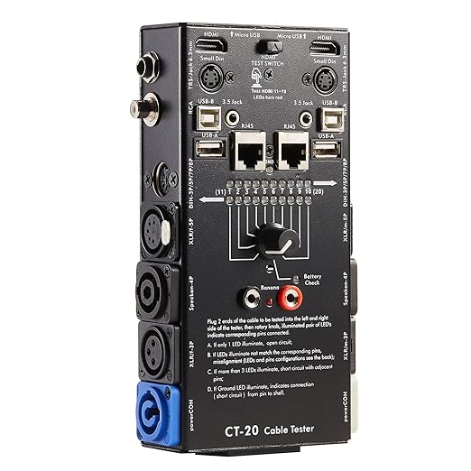 MFL. 15-Plug Audio Cable Tester Line Finder Black 15-in-1 Cables Checker 10-Way Switch Wire Tracker with LED Indicators, Rectangular