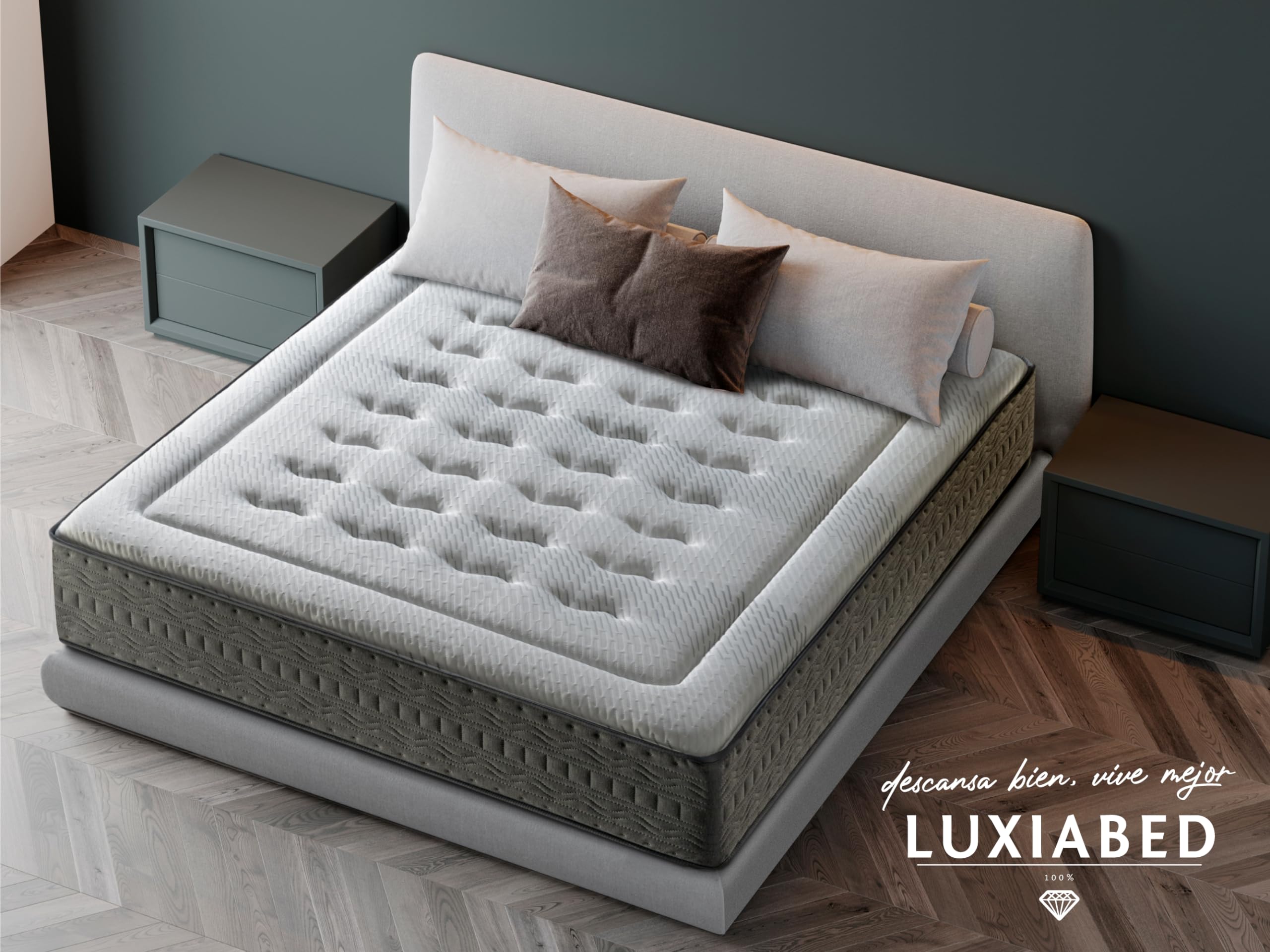 LUXIABED Colchon 150x190 Viscoelastica Dual: Caras Diferenciadas. Confort + Firmeza Media MemorySens. Higiénico y Transpirable. Individual Color Gris. Modelo Quality Altura 32 cm