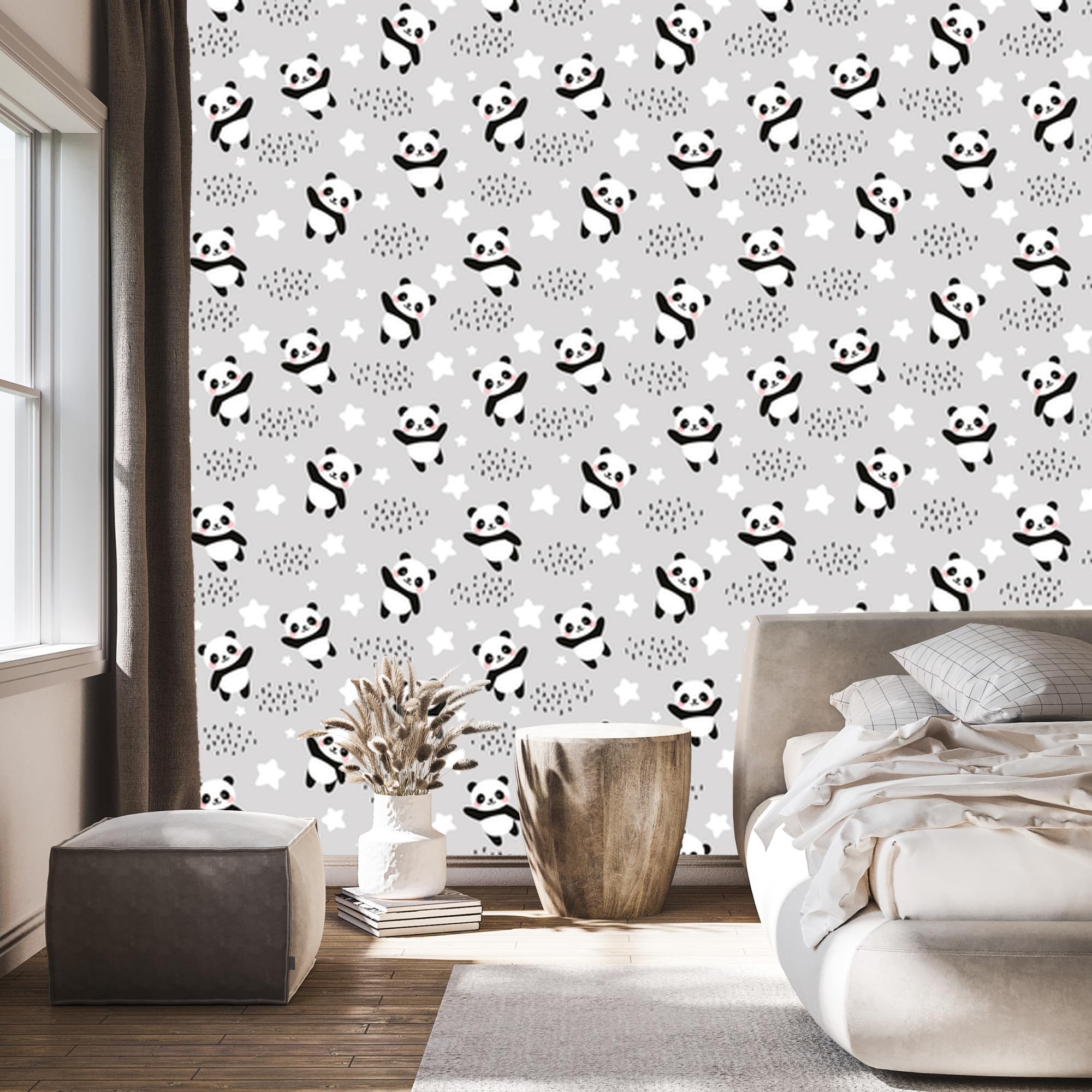 Vliestapete Pandas zwischen den Sternen 50 x 1000 cm | Ausdrucksstarke Bildgestaltung; Charaktervoller Raumschmuck; Harmonische Akzentfläche; Kleister im Set