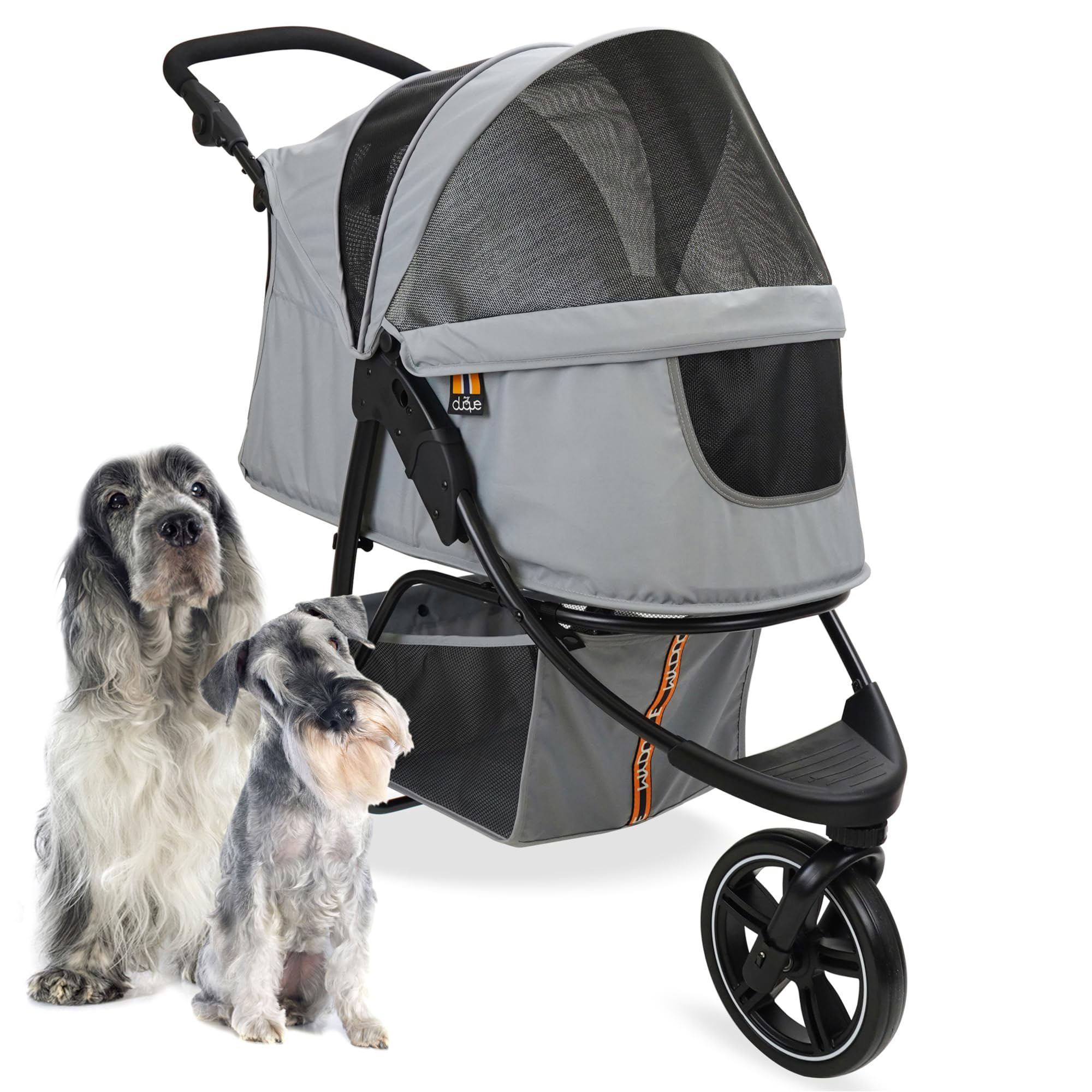 COOPER - Faltbarer Hundebuggy bis 32 kg | Höhenverstellbarer Hundewagen mit Ablagekorb für Einkäufe | Soft Touch Griffe und reflektierendes Design | Ideal für Haustiertransport – Grau