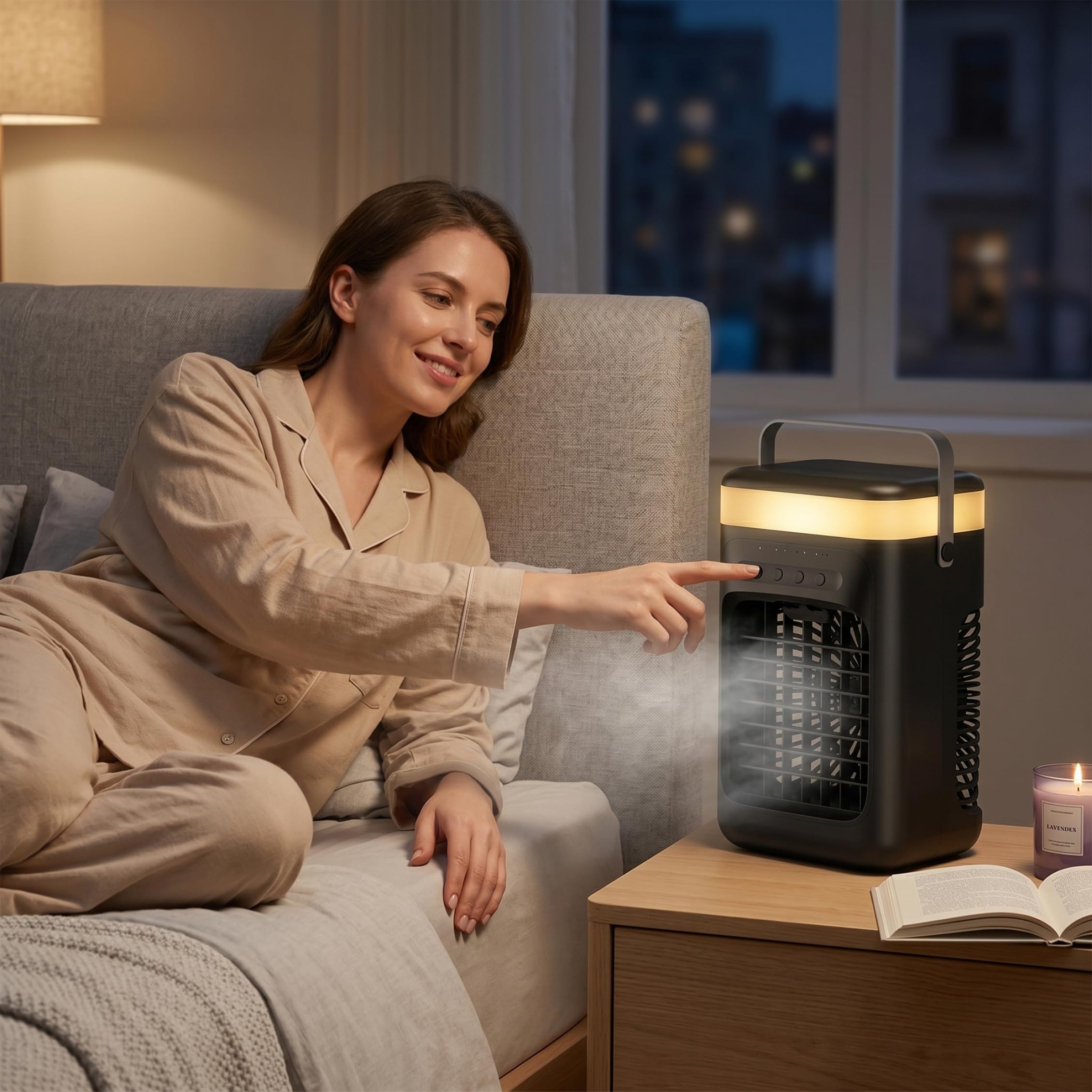 Raffreddatore d'Aria, Mini Ventola di Raffreddamento del condizionatore d'Aria, Ventola di Raffreddamento USB Dual Mist per Camera da Letto, Ventole silenziose per Desktop - Nero