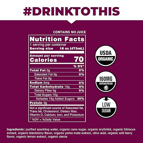 Miniatura 9 de Paquete variado de gaseosas de yerba mate orgánicas bajas en calorías y azúcar 160 mg de cafeína latas de 16 onzas paquete de 12 unidades  CLEAN