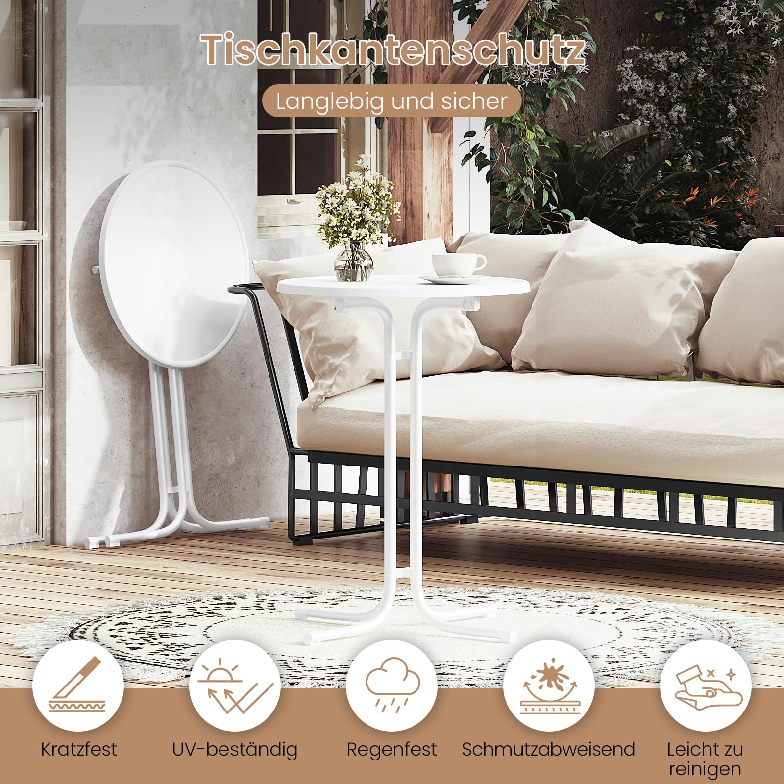 WOLTU Stehtisch klappbar, Bistrotisch mit Husse, Gartentisch wetterfest rund, Bartisch Ø 80 cm, Hochtisch 110 cm, Beistelltisch Indoor Outdoor, für Garten Party Hochzeit, Metallrohre, Weiß