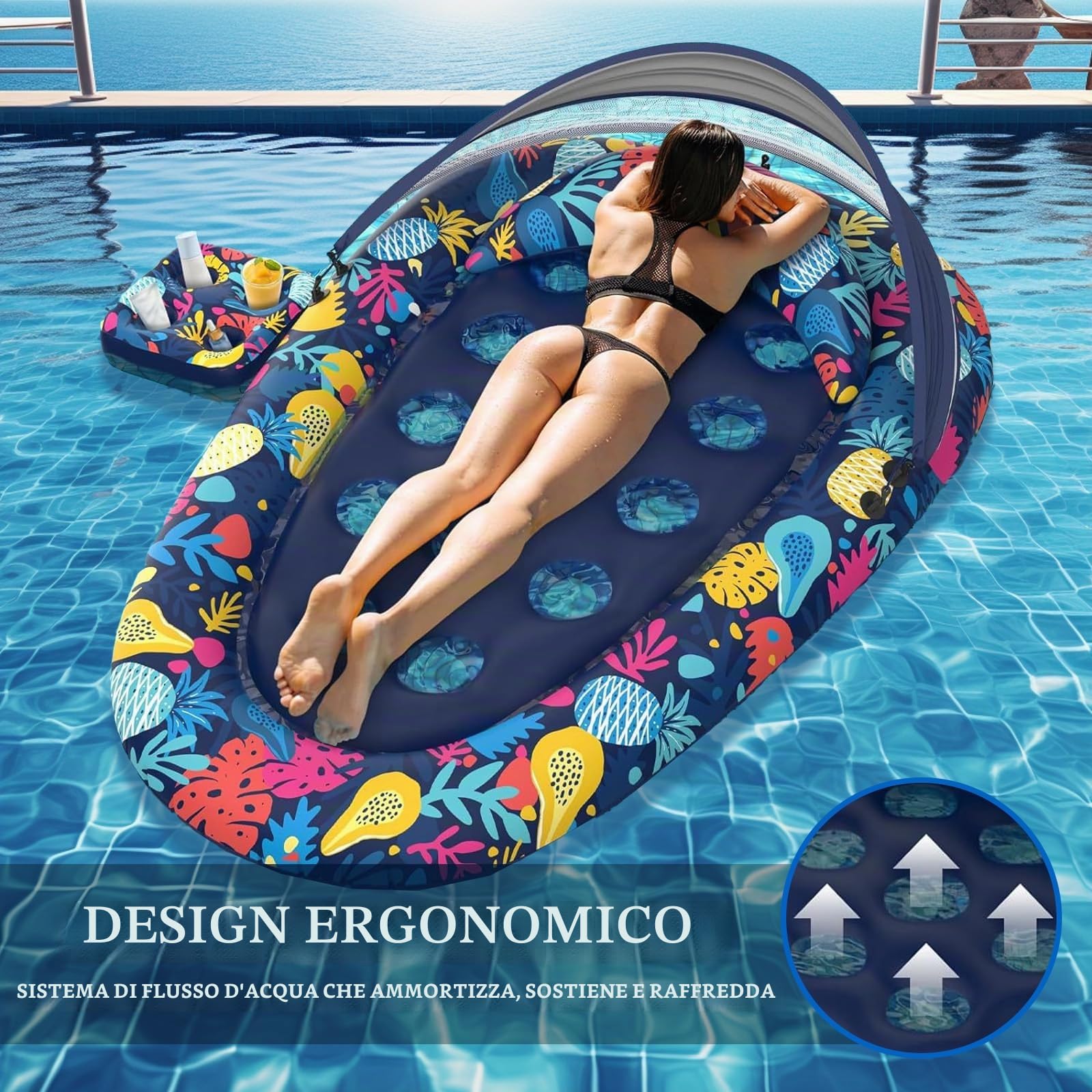 Amaca galleggiante,Materassino Mare,Letto Galleggiante,Materassino Gonfiabile Mare,con baldacchino,Gonfiabili Per Piscina,Amaca Gonfiabile Piscina,per Lago Spiaggia Piscina Cortile Festa