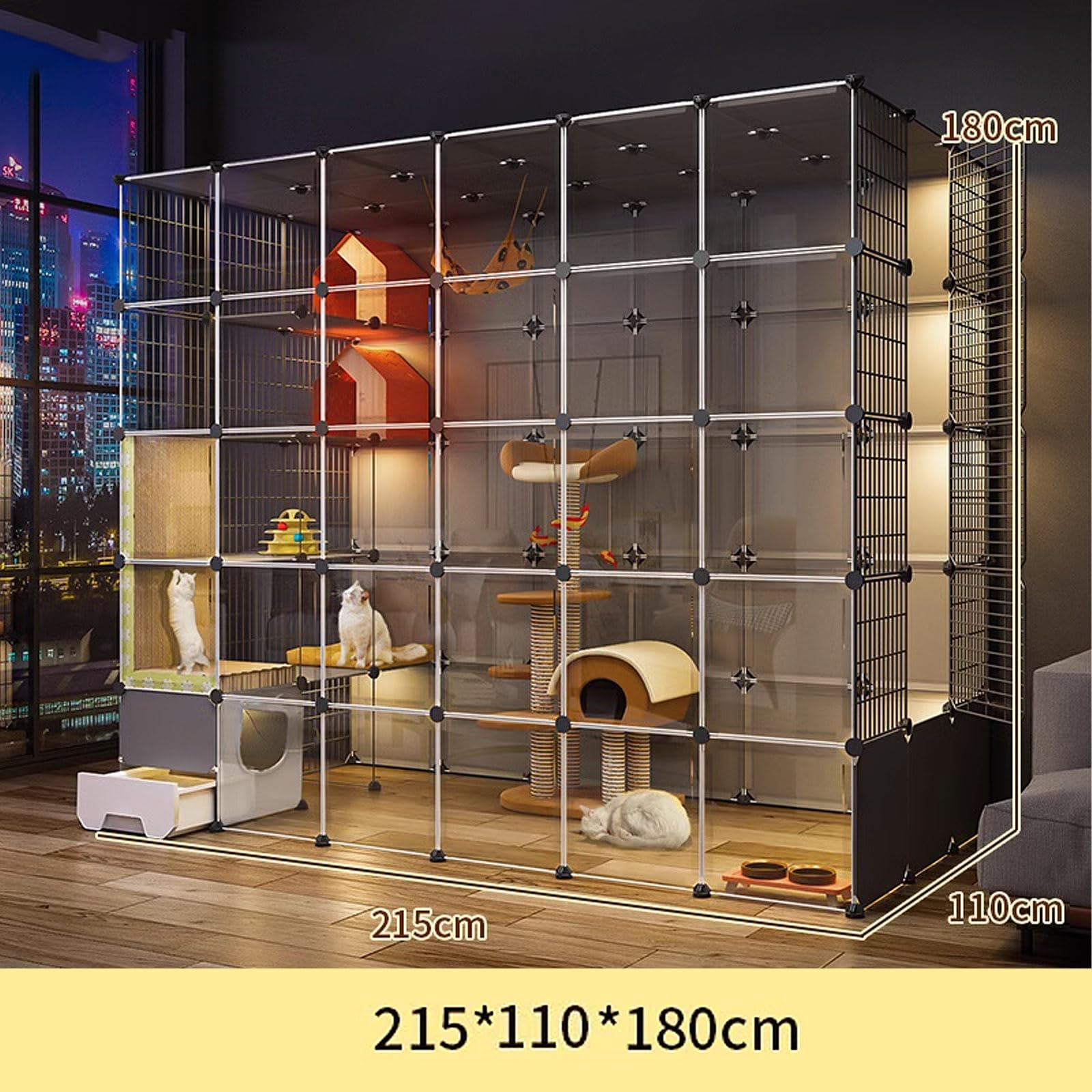Jaula para Gatos para Interior/Exterior, Jaula para Gatos con Caja De Arena, Parque para Mascotas para Gatos, Diseño Transparente, Perreras para Gatos Fáciles De Limpiar (Paquete B 215 * 110 * 180Cm)