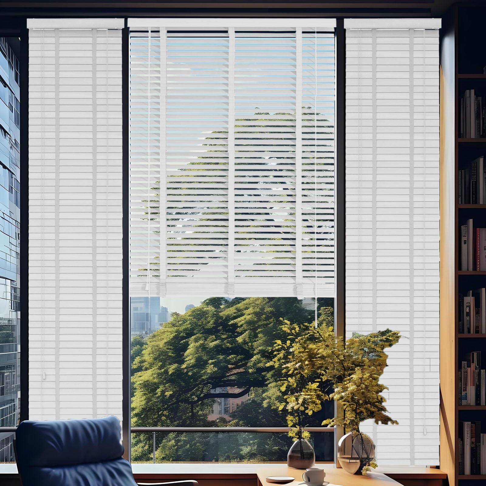 Holzjalousien für Innenfenster, Verdunkelungsrollos 95cm, 120cm, 125cm, 180cm, 185cm, 245cm, Lichtfilternde Fensterjalousien für Zuhause, Schlafzimmer, Badezimmer(Weiß)