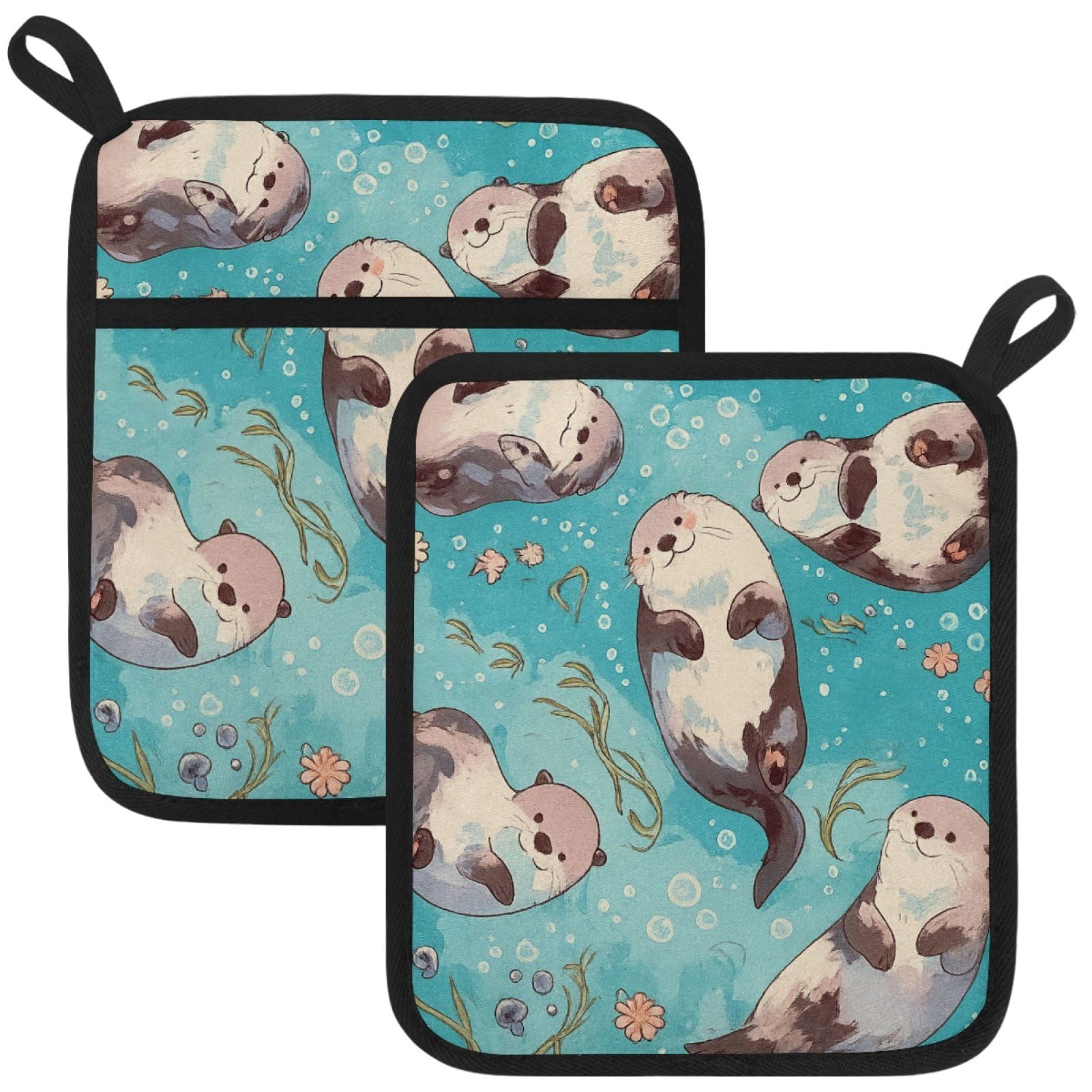 Lot de 2 maniques en coton résistant à la chaleur pour comptoir, four, maniques en coton motif loutre