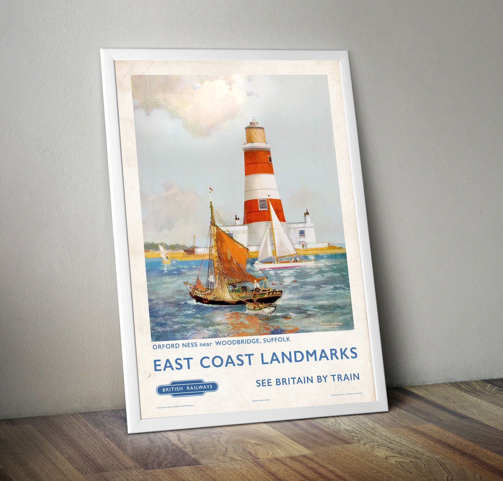 Funky Monkey House Vintage Railway Travel Poster - Orford Ness Suffolk East Coast Landmarks- A4