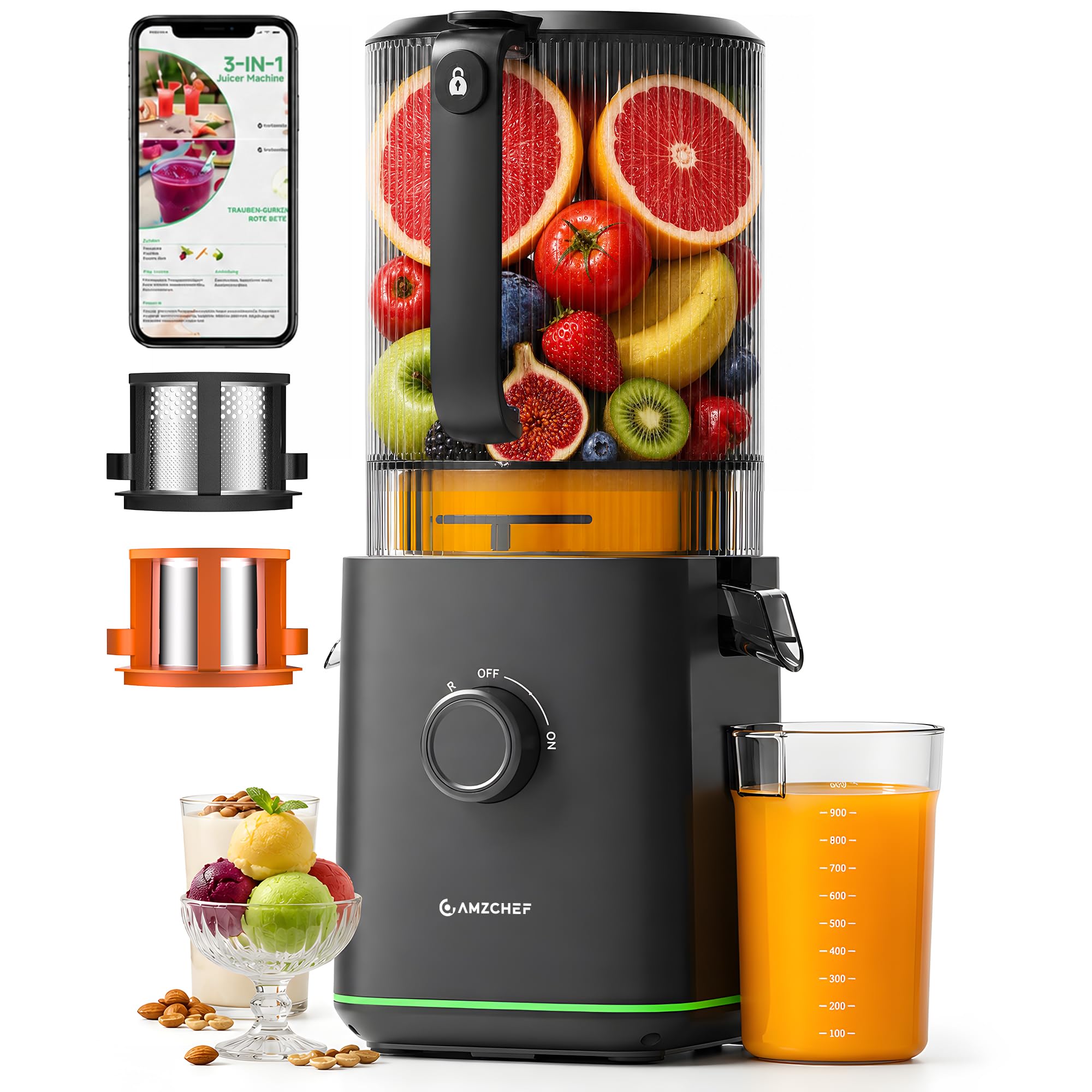 View 1 of [SOLD FOR PARTS] AMZCHEF Masticating Juicer - 6.5" Wide Chute, Premium Black